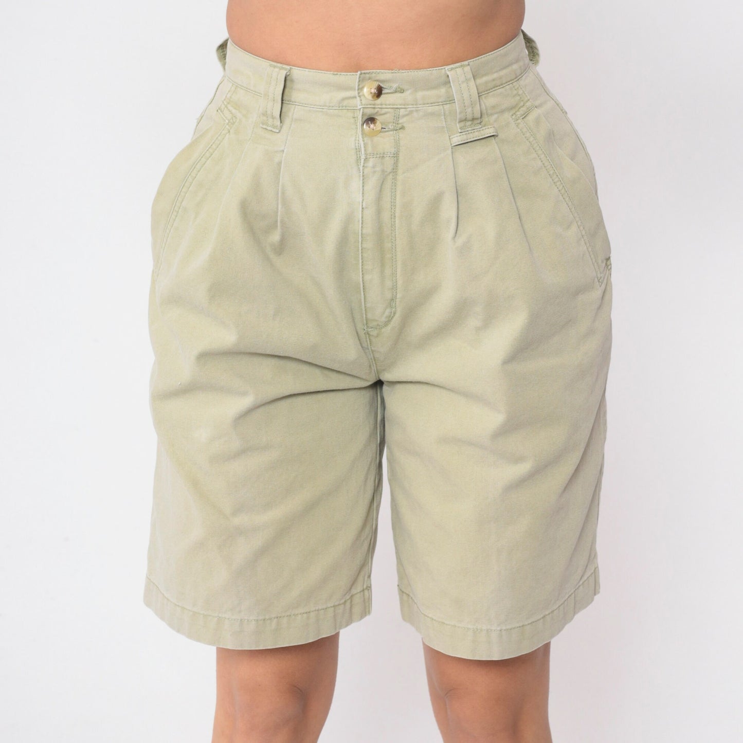 Eddie Bauer 90s Khaki Pleated Cotton Shorts High Rise Small
