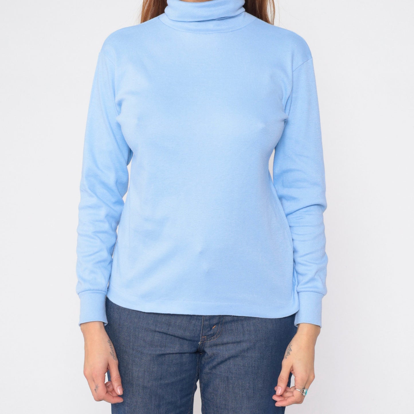 90s Baby Blue Turtleneck Long Sleeve Pullover Top Medium M