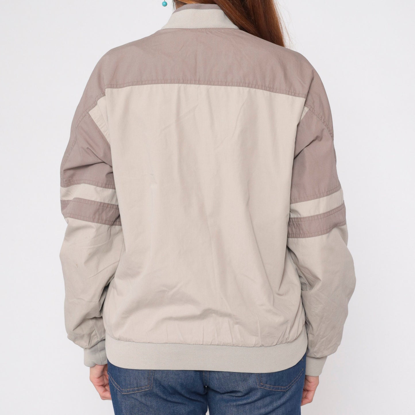 80s Members Only Reversible Windbreaker Jacket Taupe Grey Striped Medium