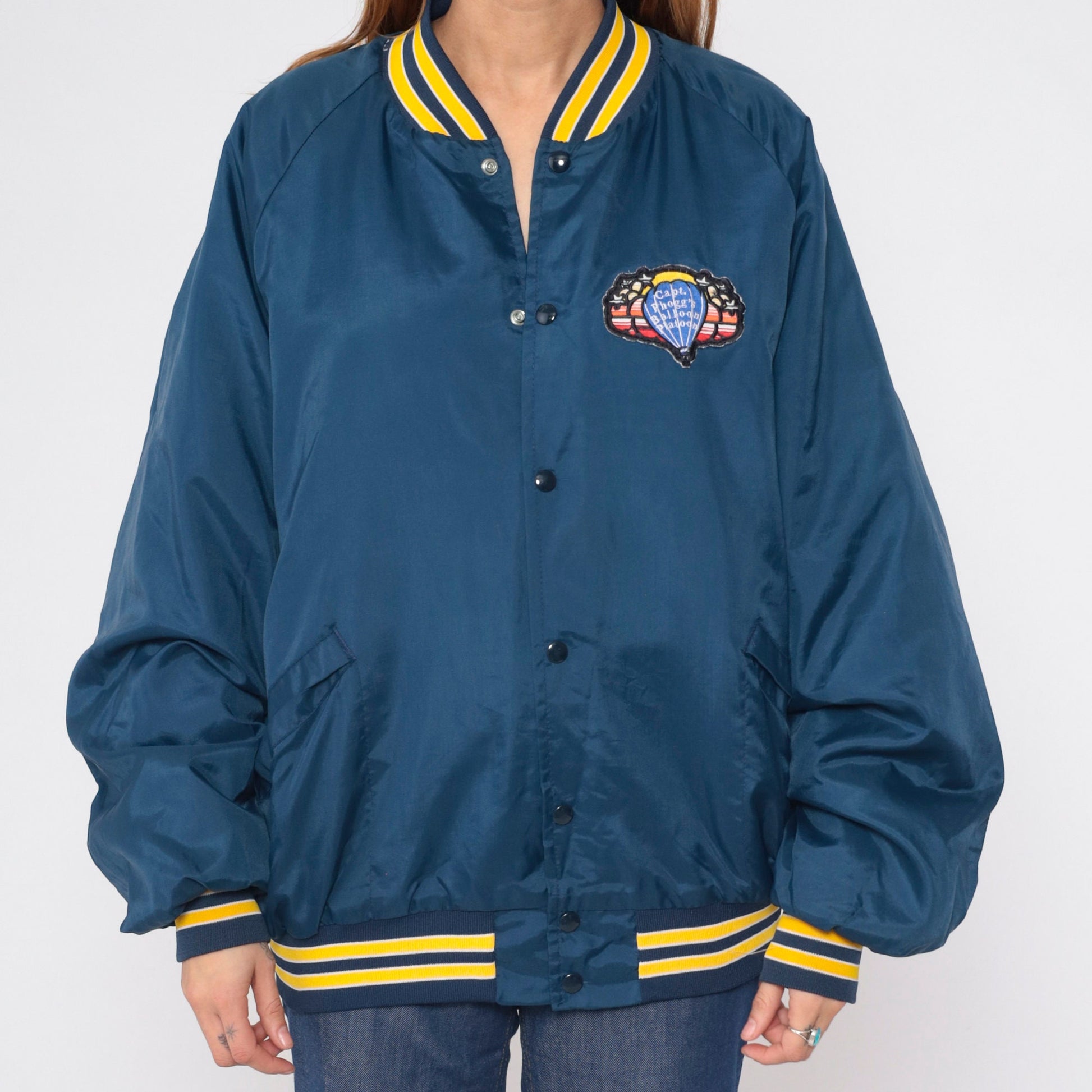 80s Capt Phoggs Balloon Platoon Bomber Jacket Blue Quilted Raglan XXL