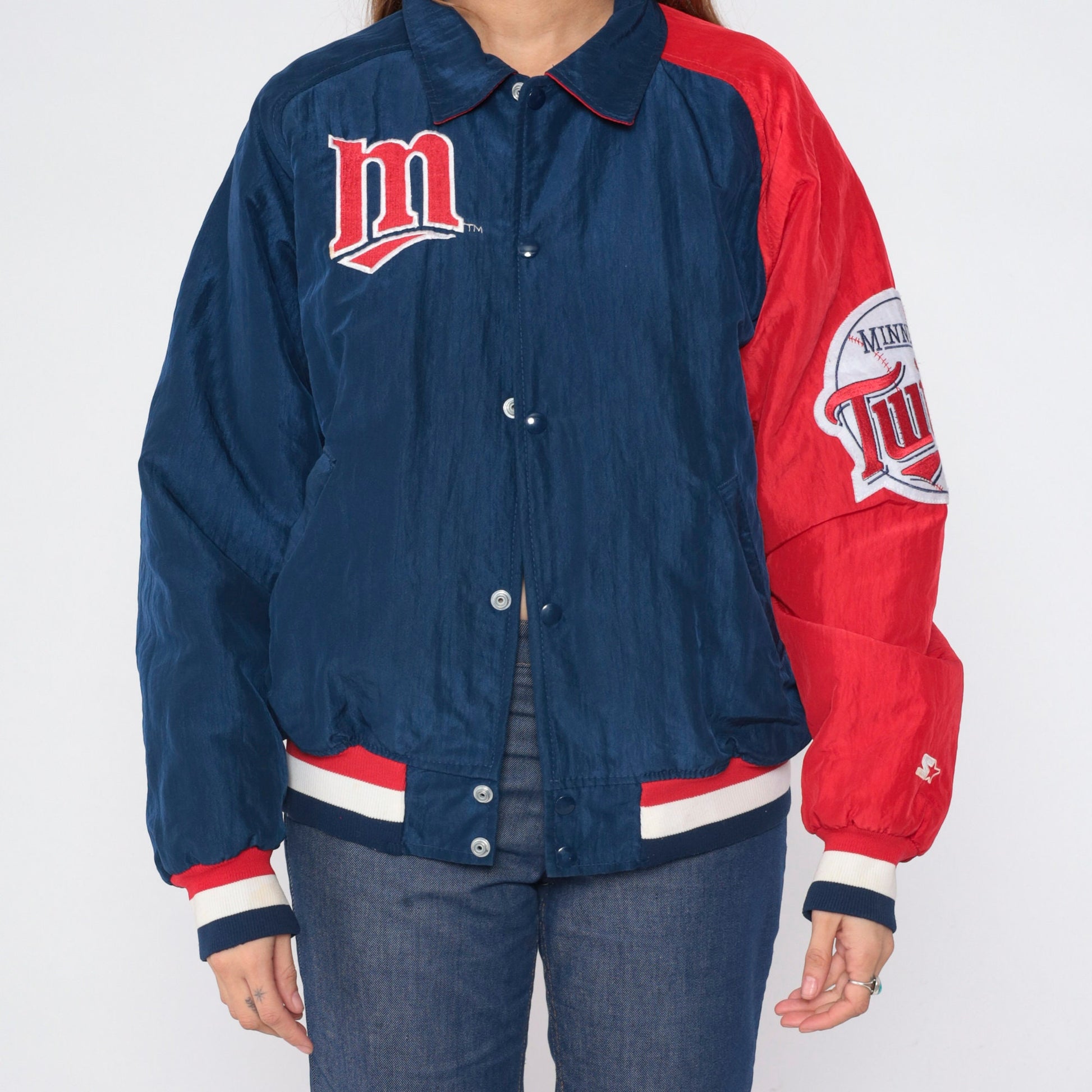 90s Minnesota Twins Starter Jacket Blue Red Nylon Bomber Men's Medium