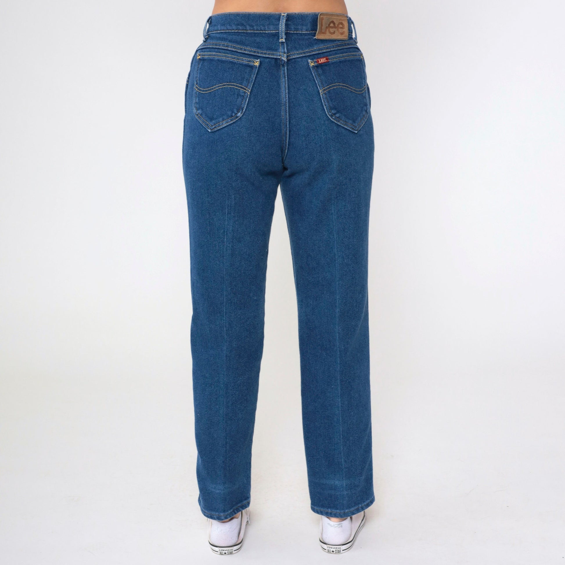 80s Lee High Waisted Straight Leg Jeans Dark Blue Denim Medium 10