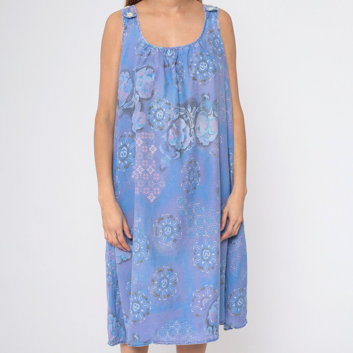 90s Anthony Richards Floral Mandala Sundress Blue Purple Knee-Length XL