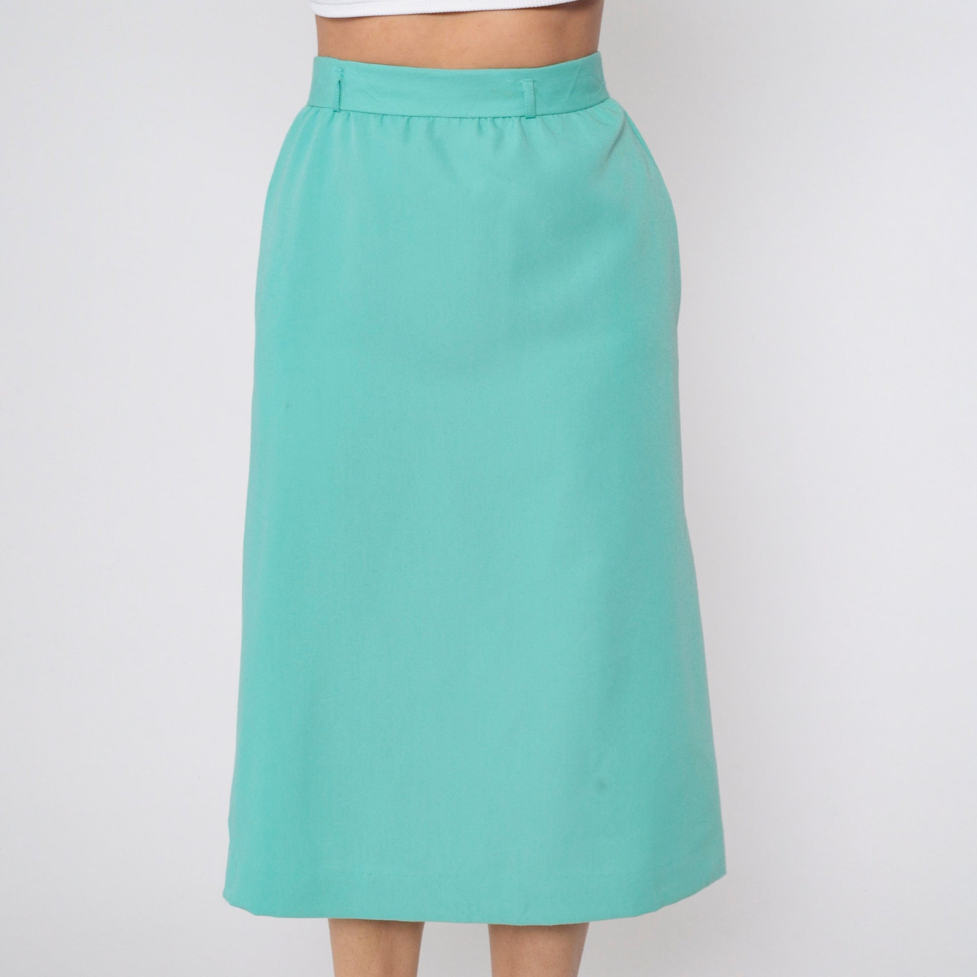 80s Seafoam Midi Pencil Skirt High Waist Side Slit Small