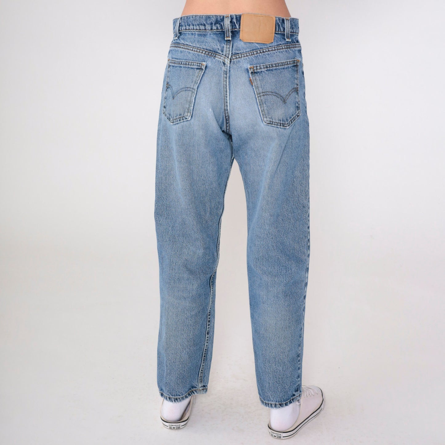 90s Levi's 555 Relaxed Straight Leg Jeans Distressed Blue Denim 31x30
