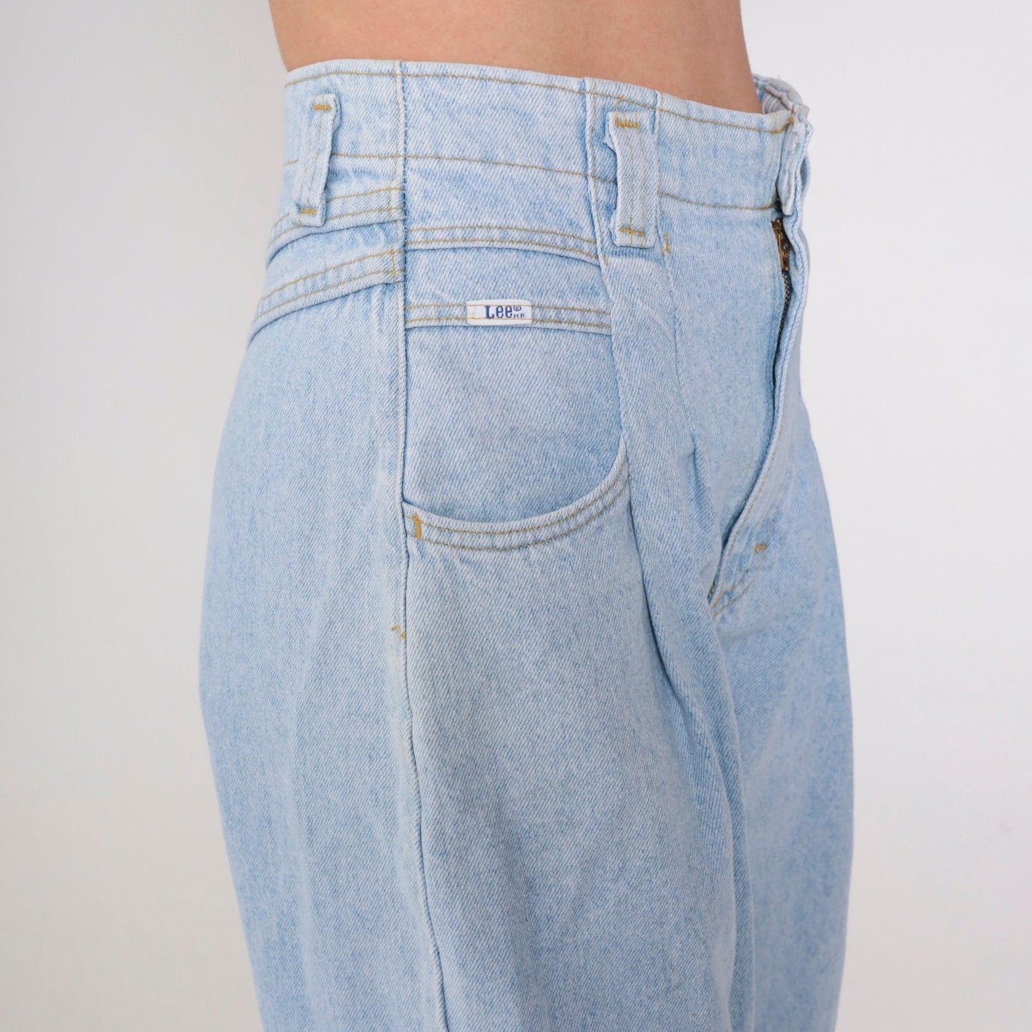 Lee Pleated High-Waist Jeans Light Wash Tapered Denim Small Petite