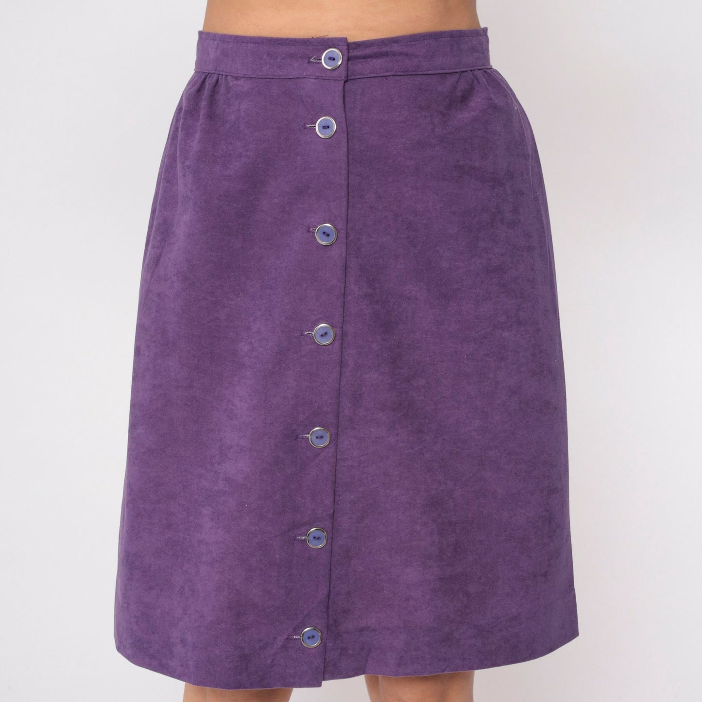 80s Purple Mini Skirt High Waisted Button Front Pencil Small S