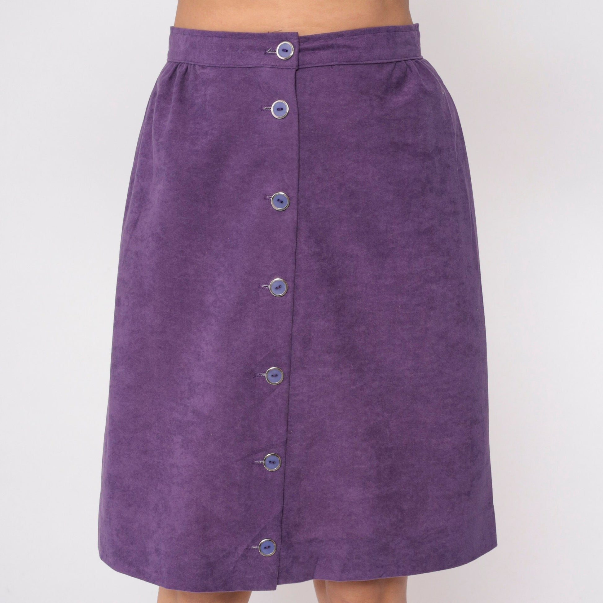 80s Purple Mini Skirt High Waisted Button Front Pencil Small S