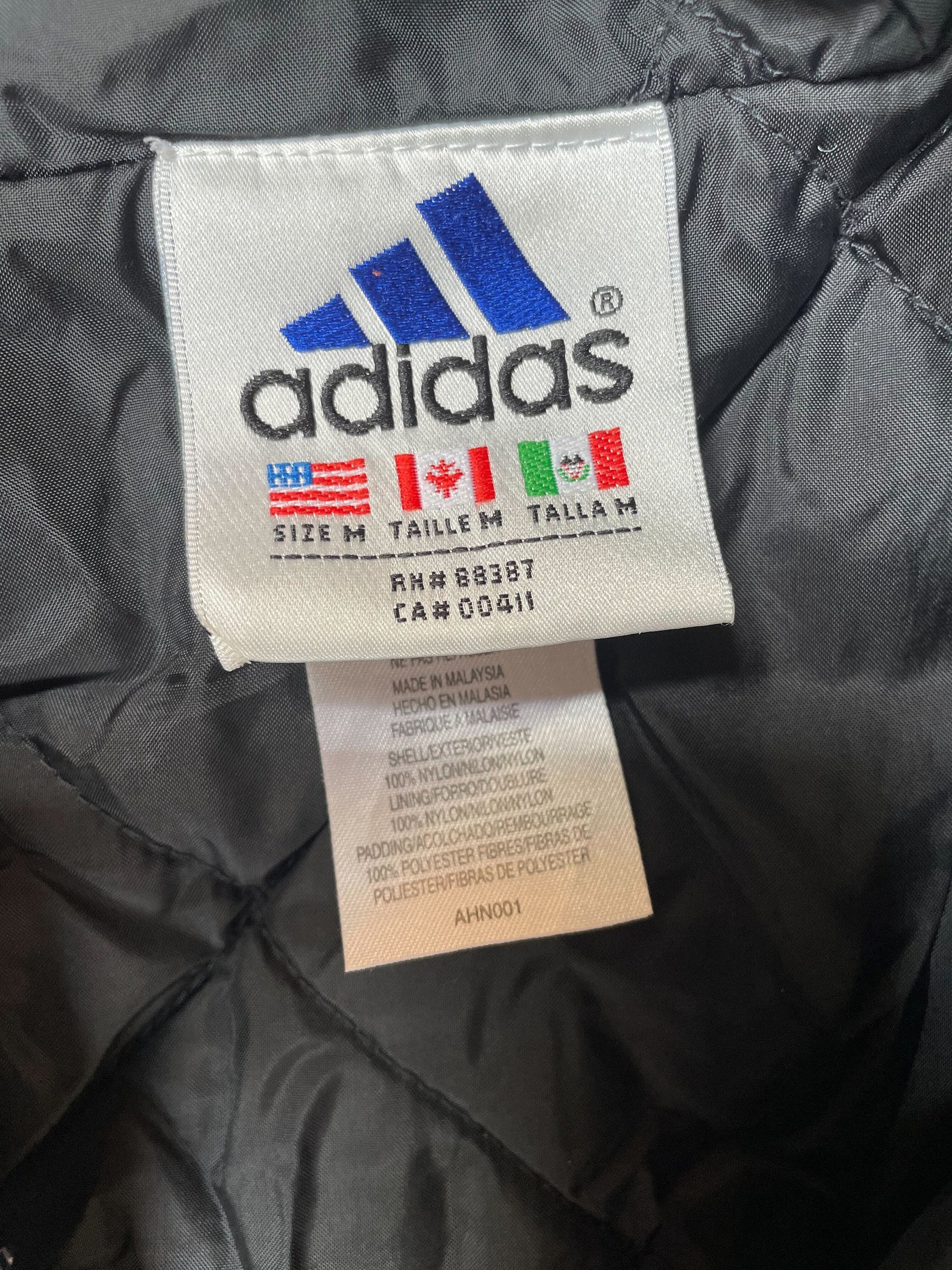 90s Adidas Hooded Windbreaker Black White Striped Nylon Jacket Medium