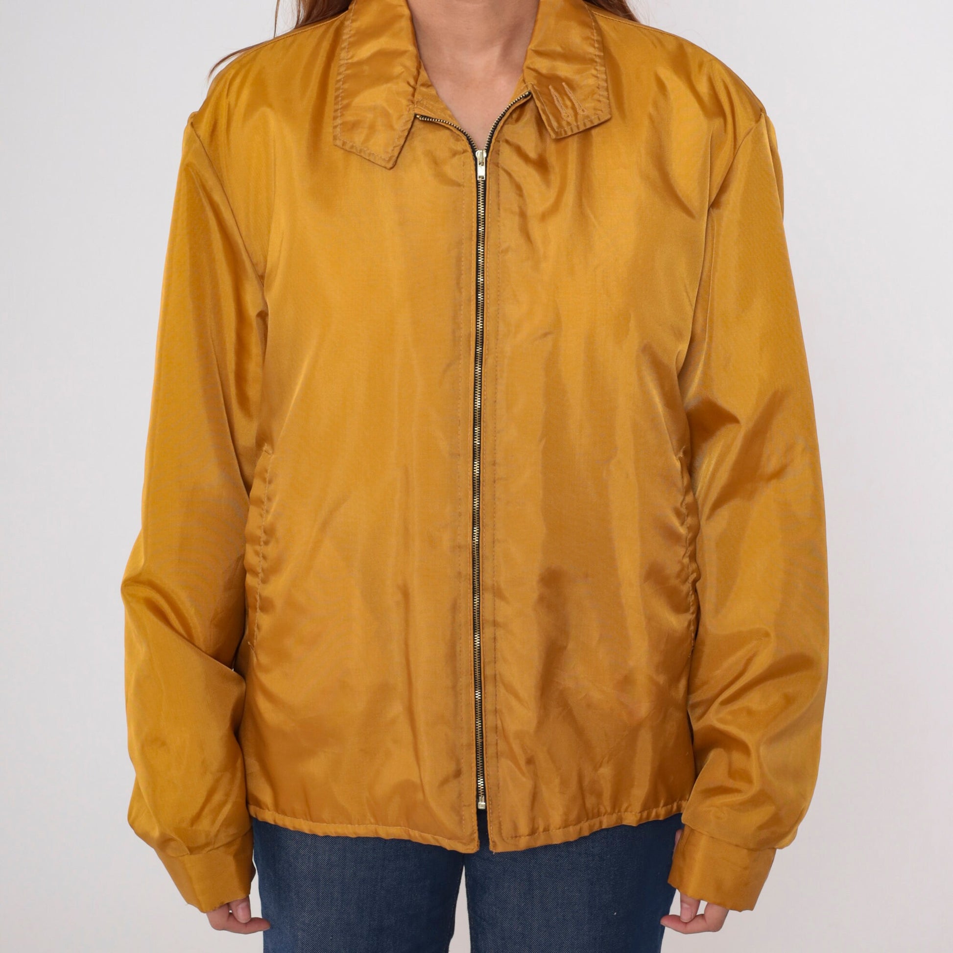 70s Calderon of California Mustard Windbreaker Jacket Faux Fur Lined Large L