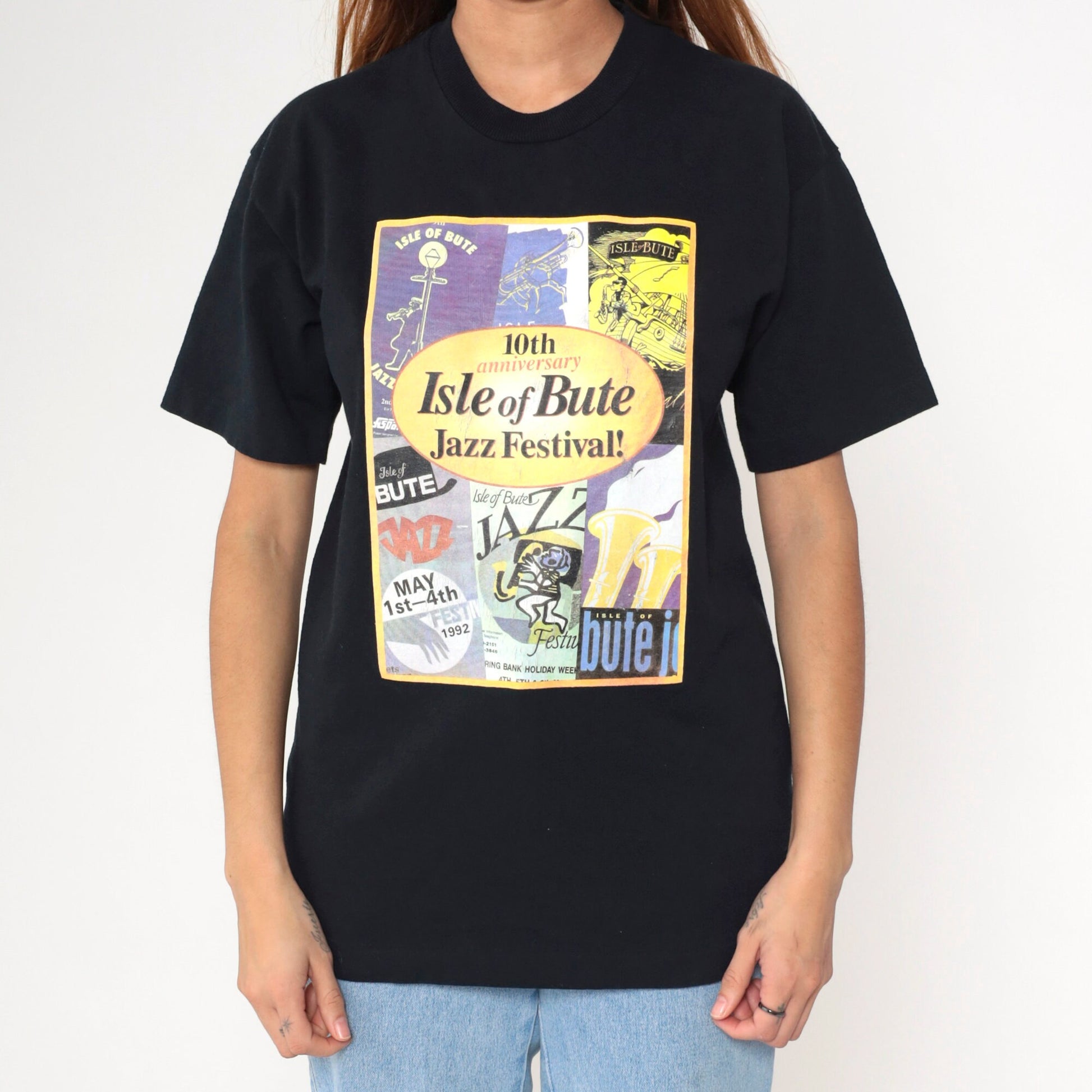 1992 Isle of Bute Jazz Festival 10th Anniversary T-Shirt Black Graphic Tee Medium