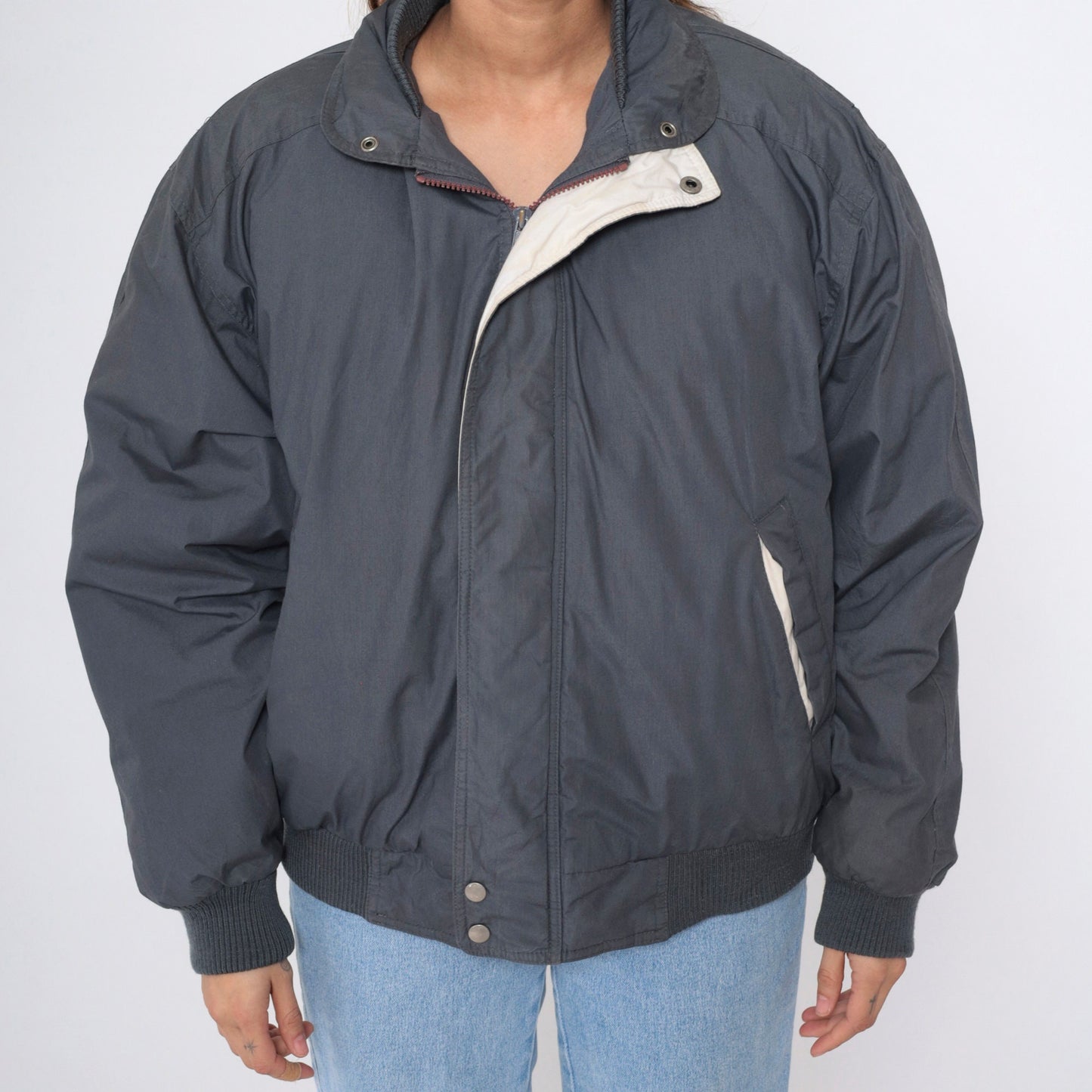 80s Members Only Down Ski Jacket Dark Grey Size 42 Men's Large