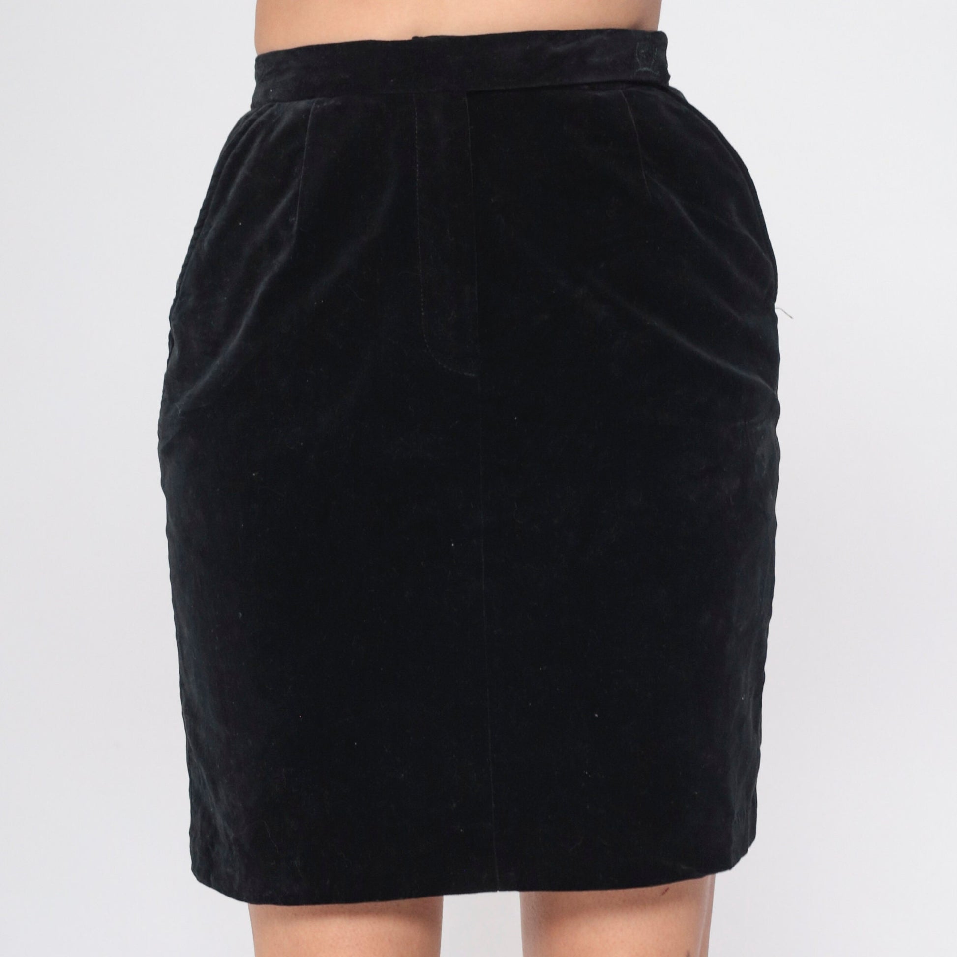 90s Tommy Hilfiger Black Velvet Pencil Skirt High Waisted Mini Small