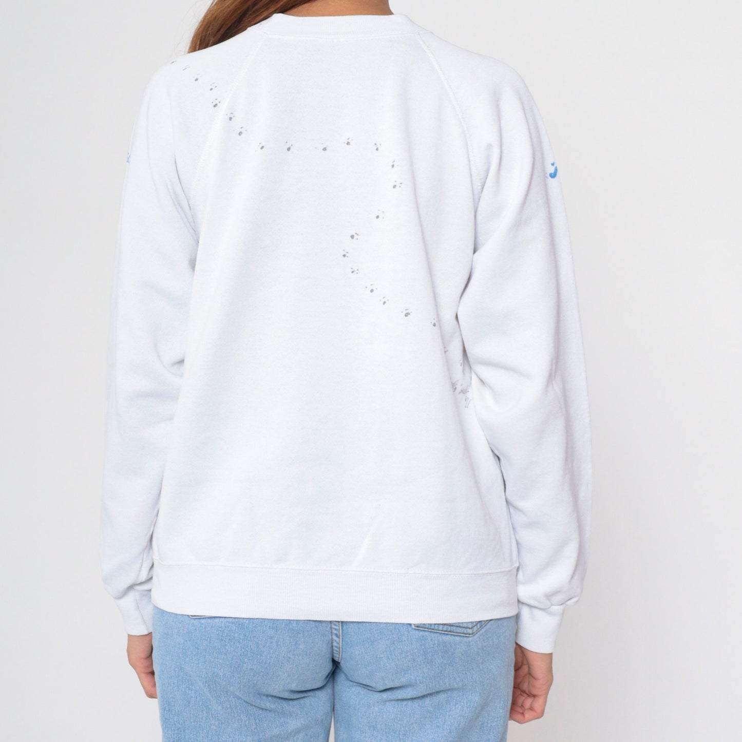 90s Hand Painted Cat Lisa Sweatshirt White Hanes Raglan Medium
