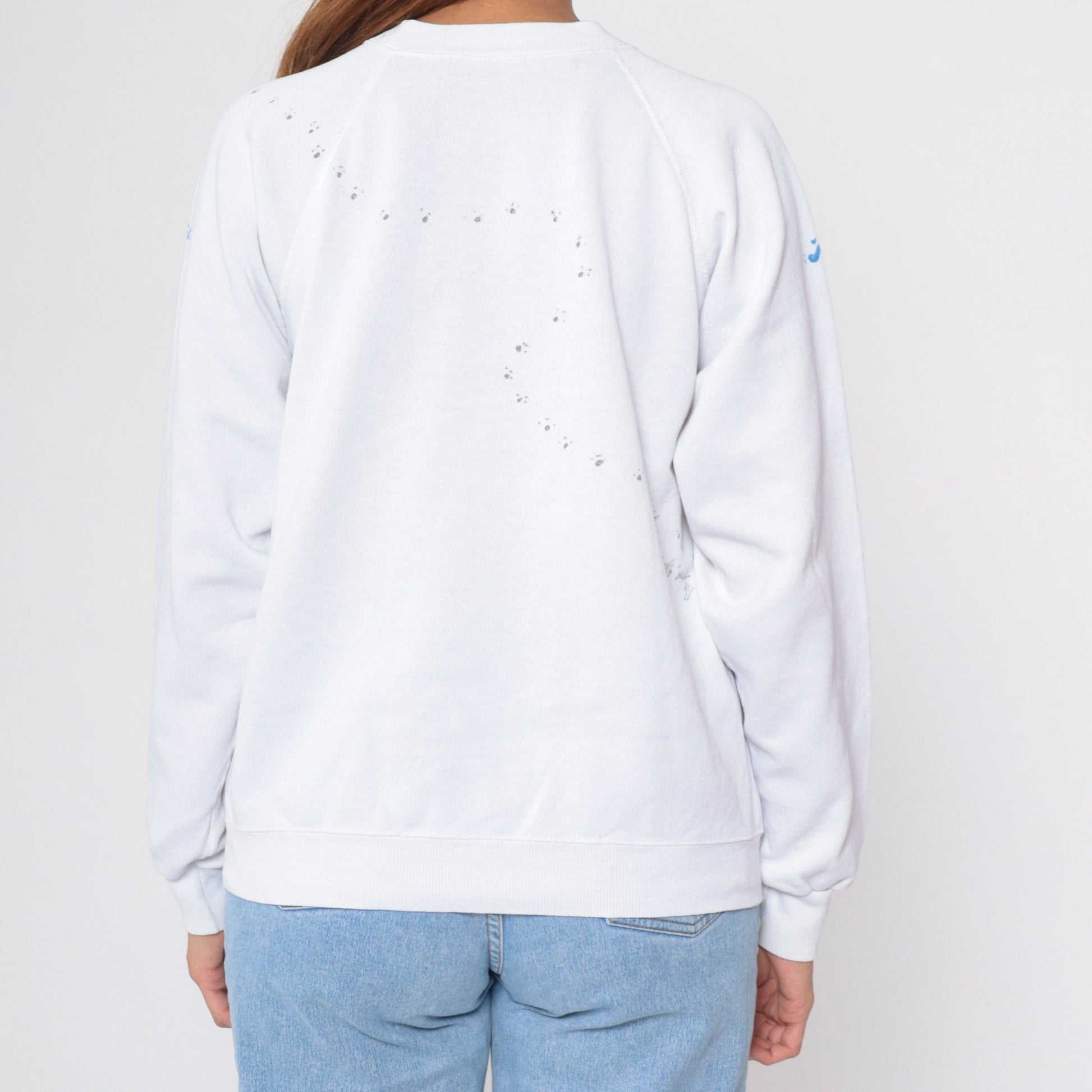 90s Hand Painted Cat Lisa Sweatshirt White Hanes Raglan Medium