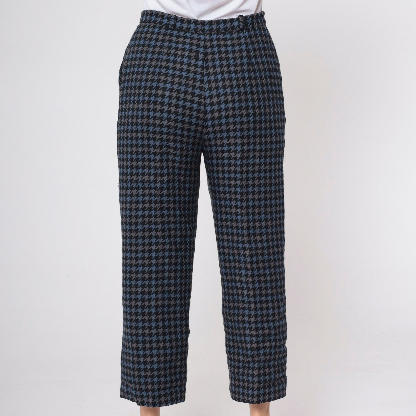 80s Bill Blass Houndstooth Wool Trousers High Waist Straight Leg Medium