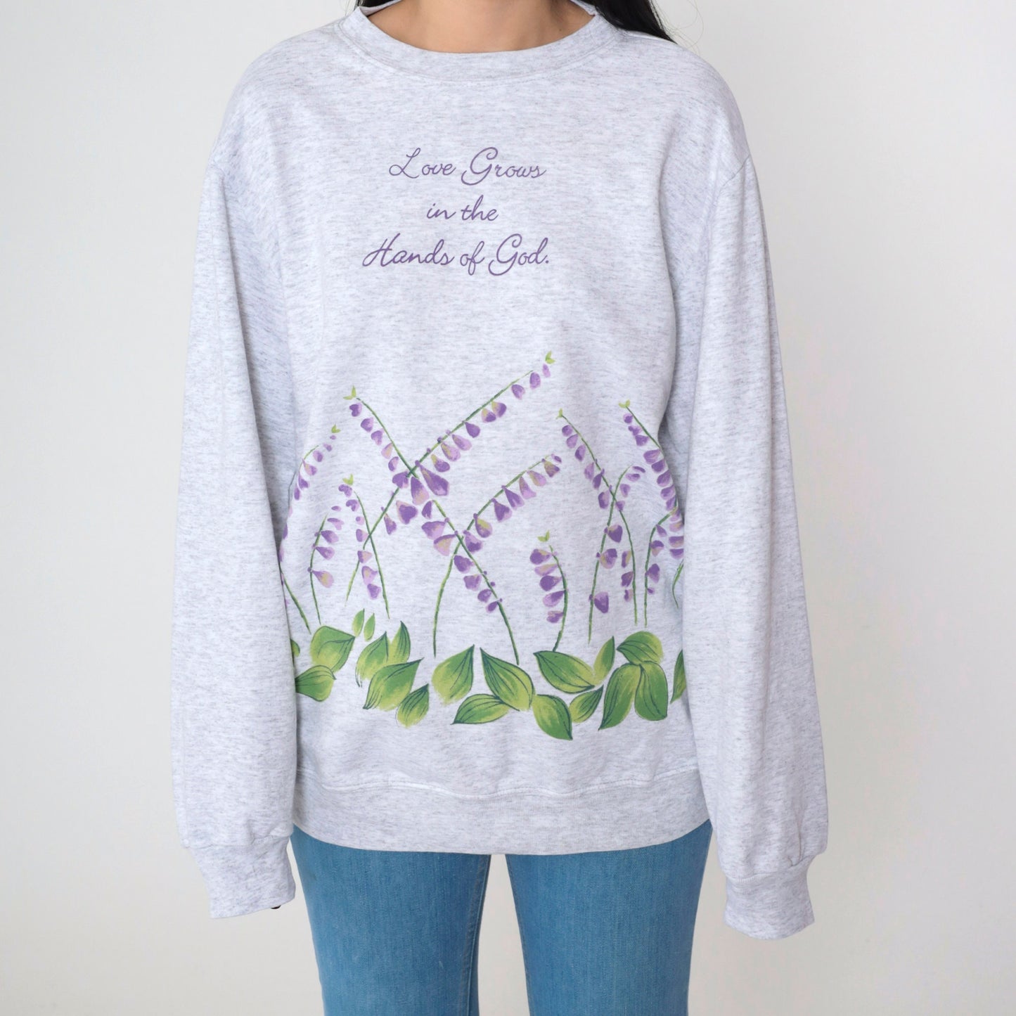 90s Christian Floral Sweatshirt Love Grows In The Hands Of God Grey Large L