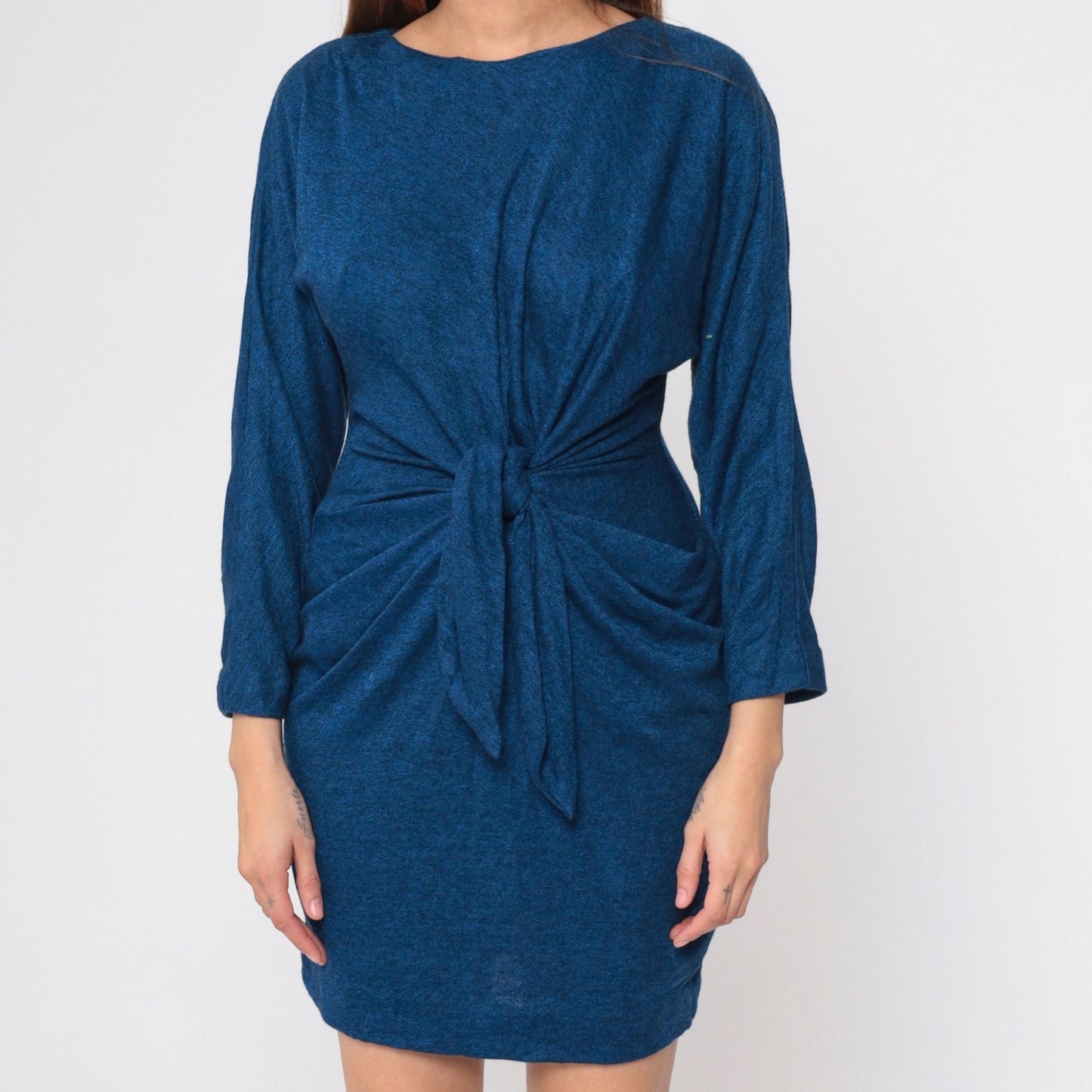 90s All That Jazz Knot Front Mini Dress Dark Blue Flecked Small