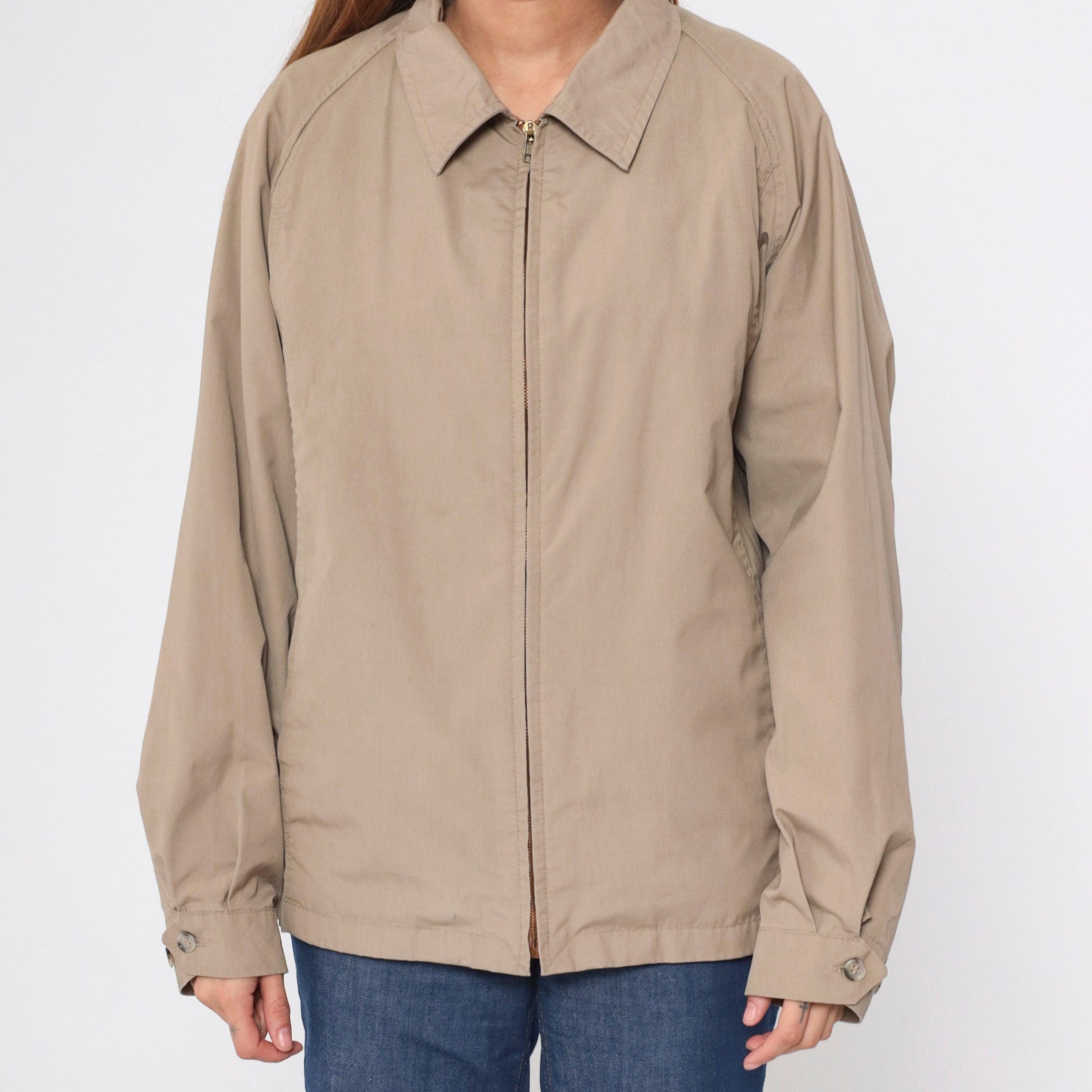 London Fog 80s Khaki Windbreaker Jacket Raglan Faux Fur Lining Large