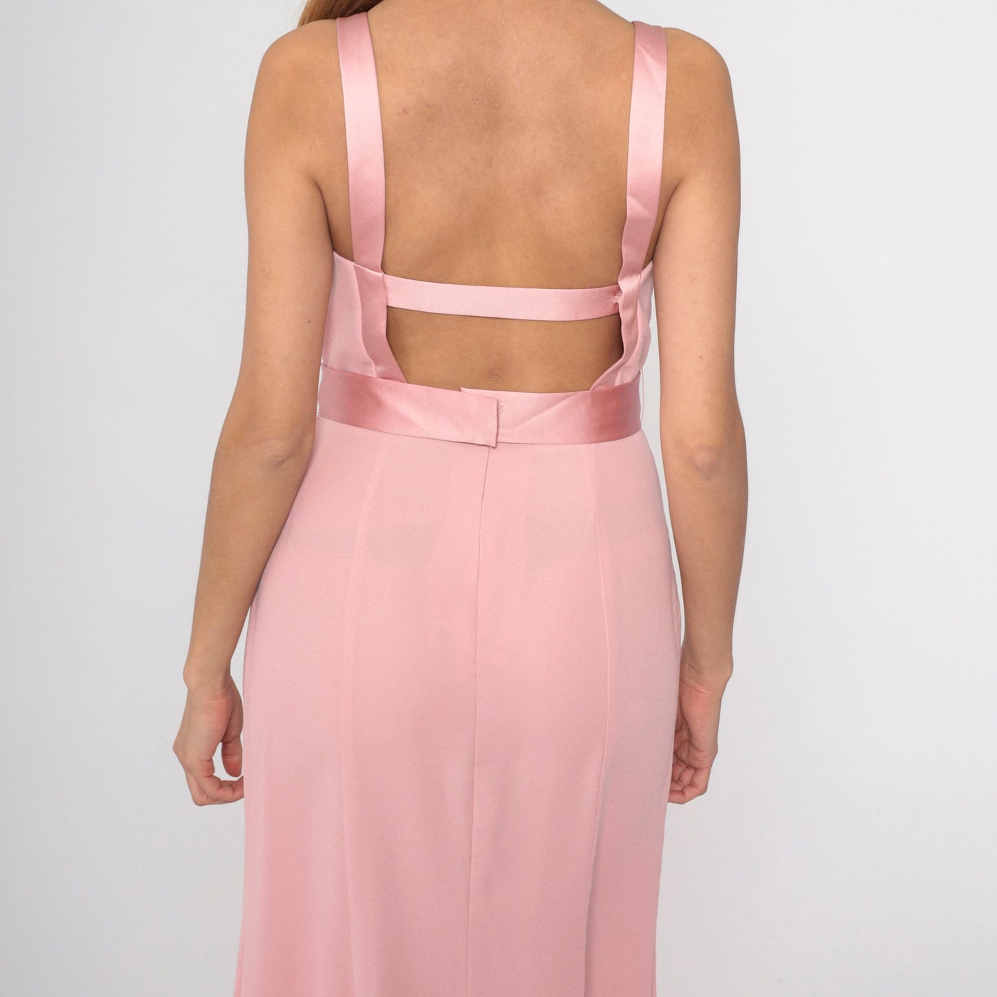 90s Vera Wang Baby Pink Maxi Dress Sleeveless V-Neck Open Back Small 6