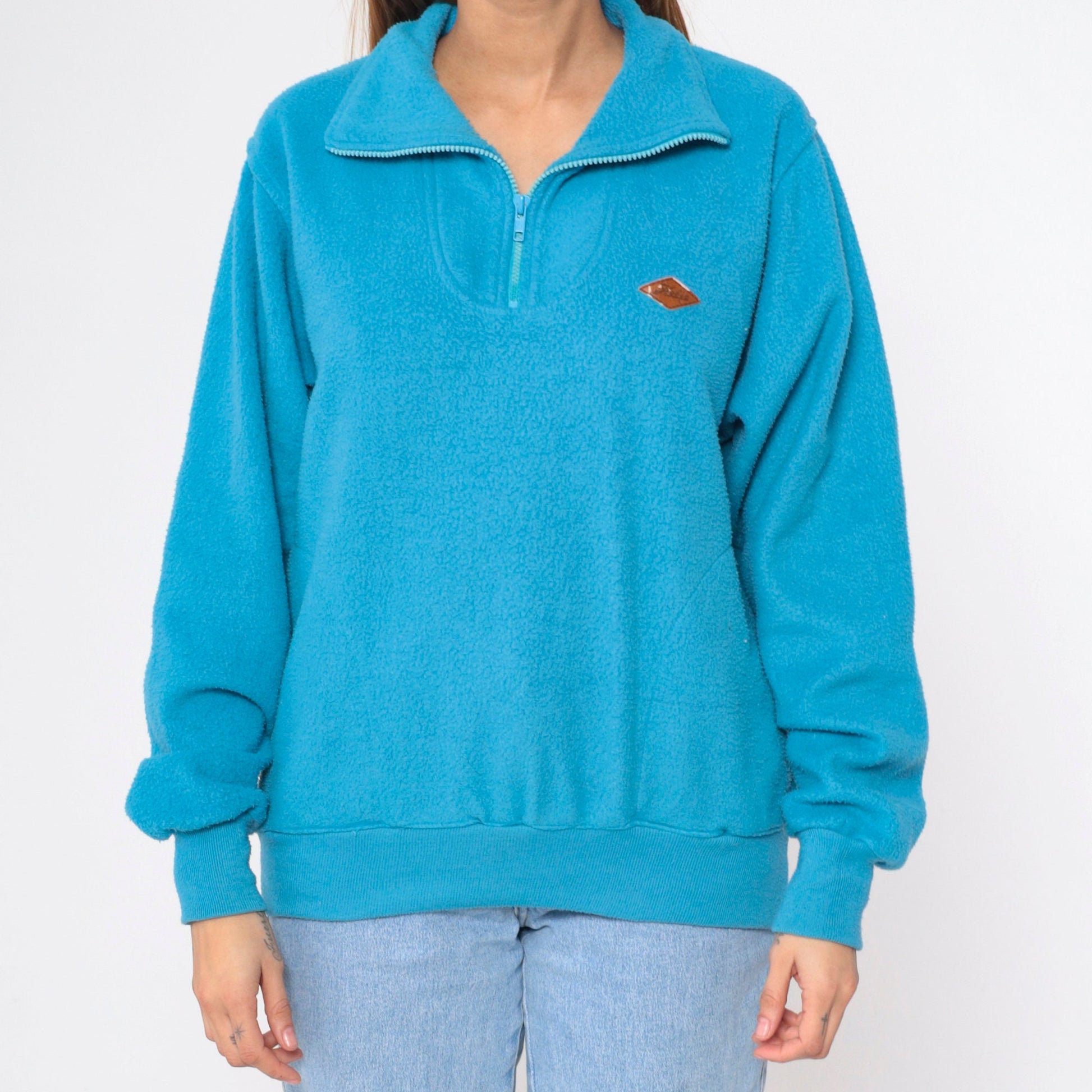90s Hobie Quarter Zip Fleece Sweatshirt Blue Pullover Men's Medium