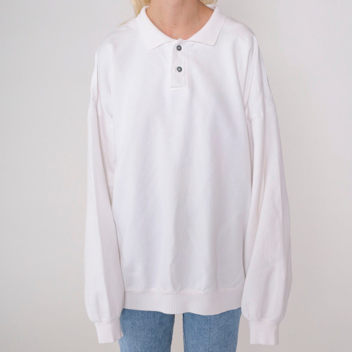 90s Orvis White Collared Sweatshirt Button Chest Plus Size XXL