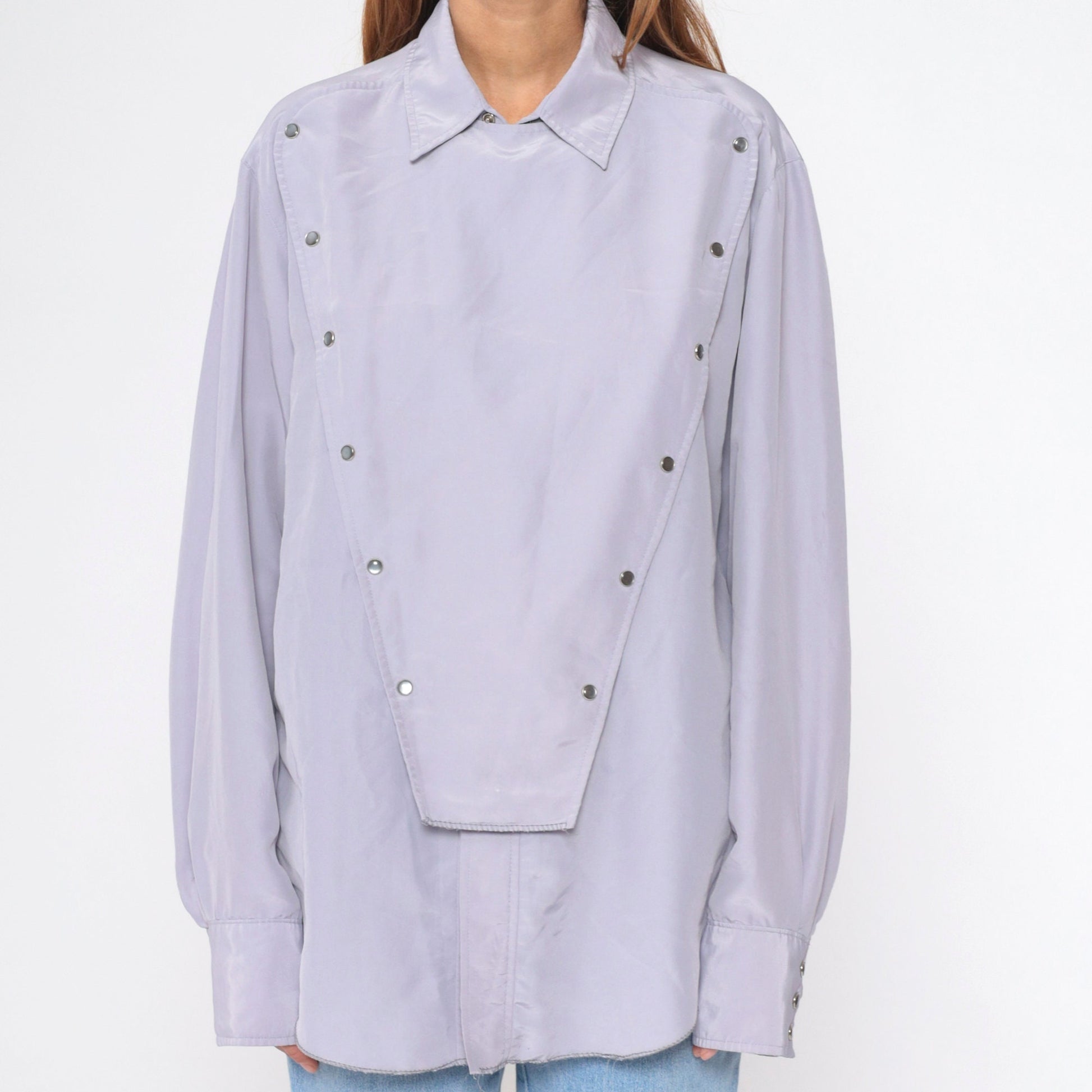 90s Grey Pearl Snap Chef's Jacket Double Breasted Workwear Extra Large XL