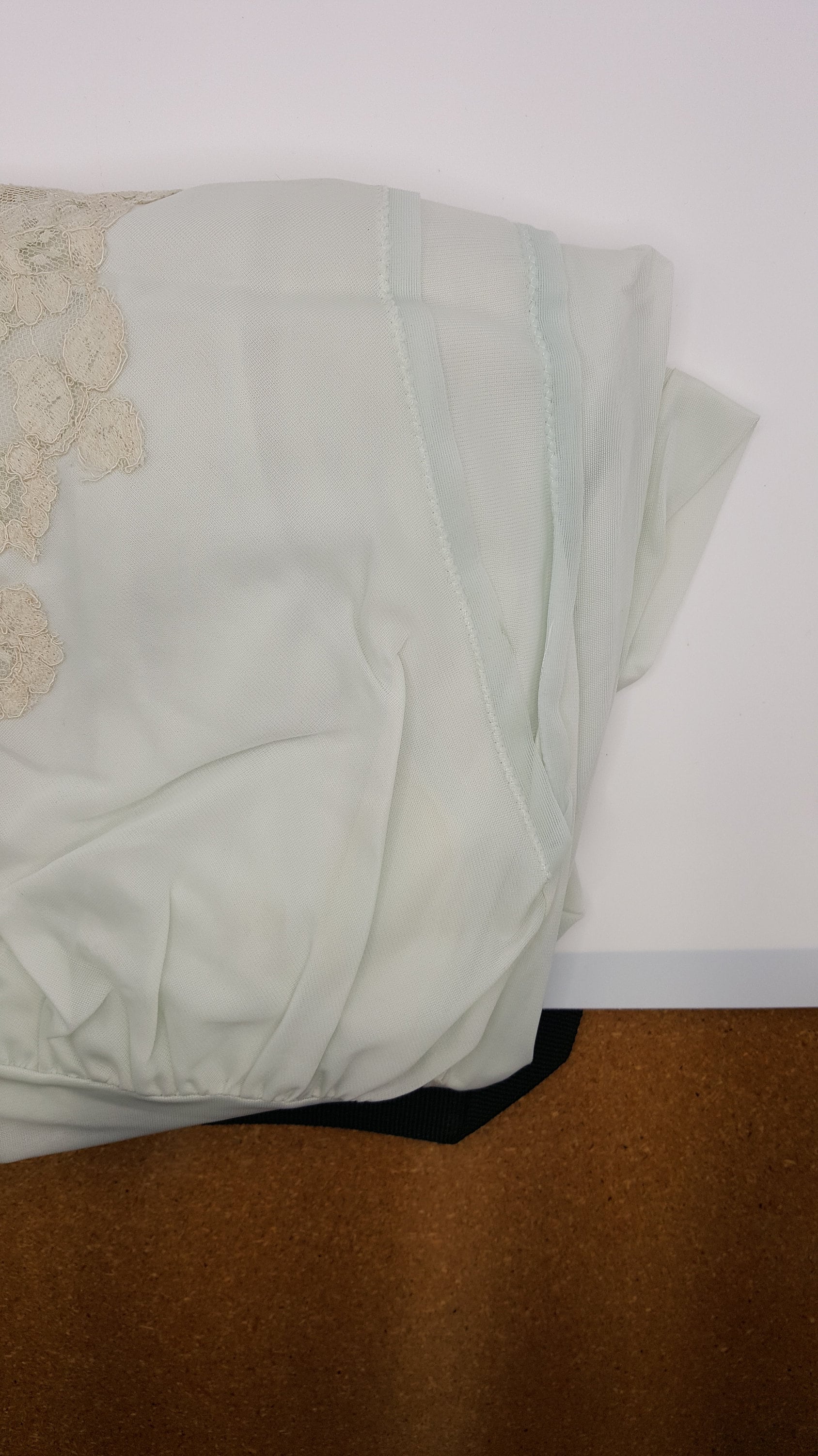 70s White Nylon Maxi Nightgown Lace Trim Empire Waist V Neck Medium M