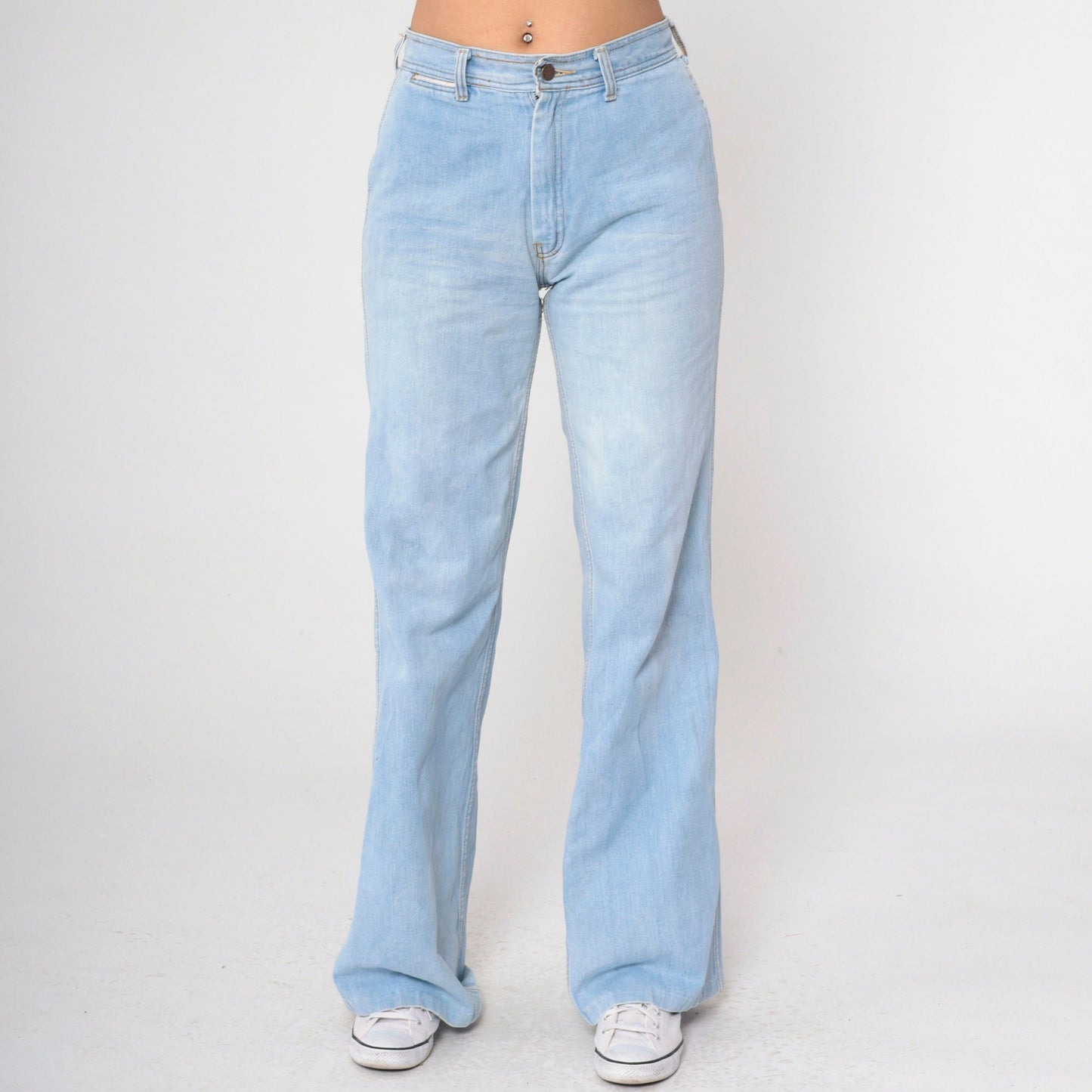 70s Landlubber Light Blue Denim Bell Bottom Jeans High Rise Small 30