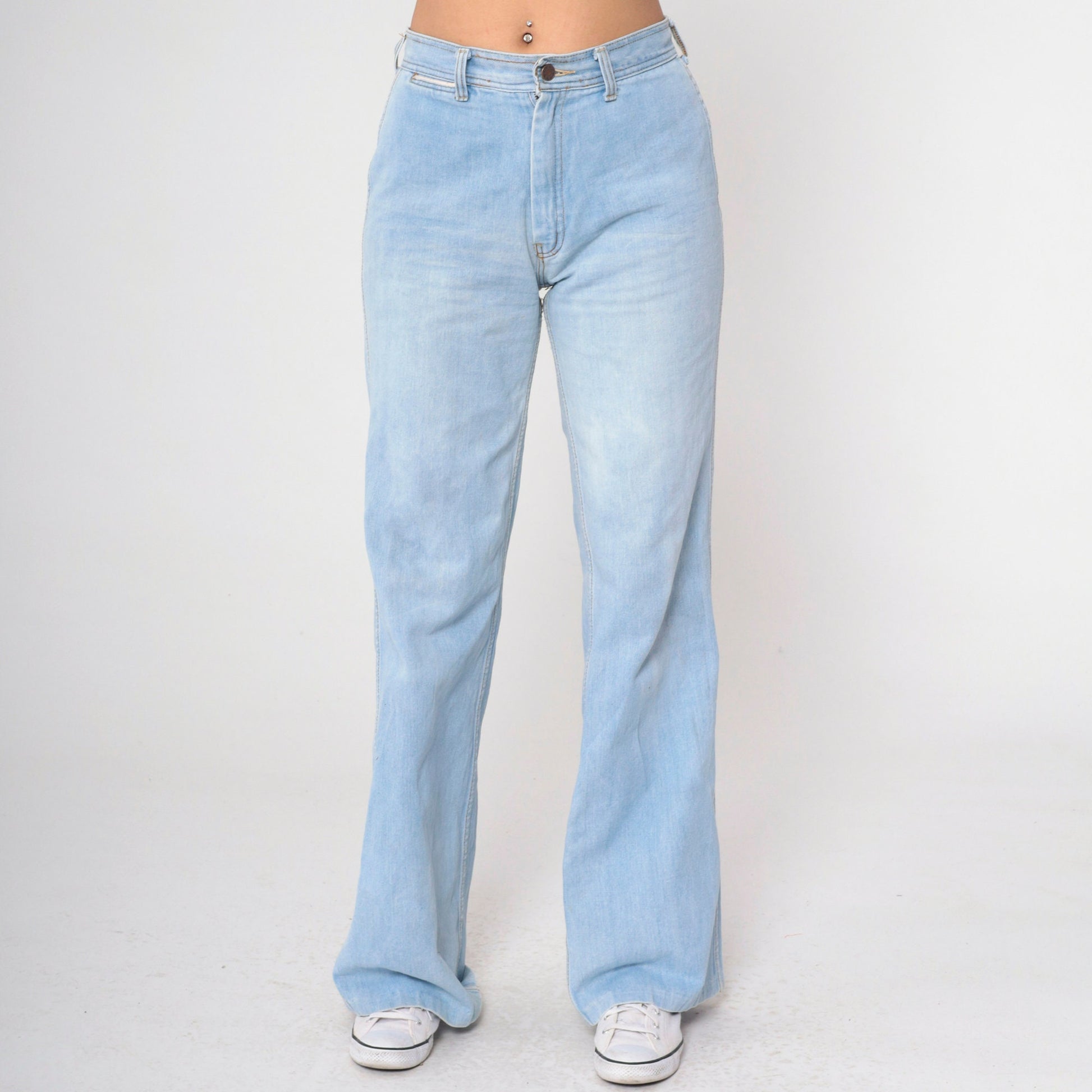 70s Landlubber Light Blue Denim Bell Bottom Jeans High Rise Small 30