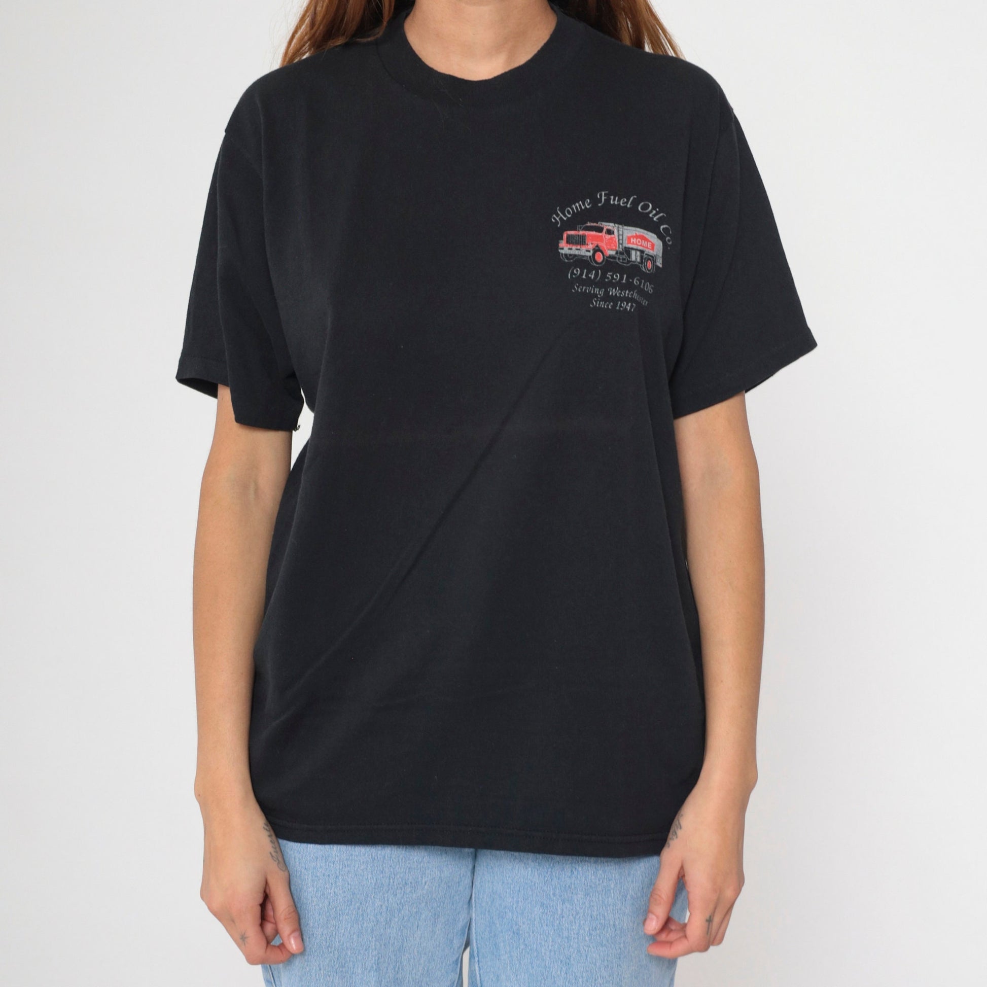 90s Home Fuel Oil Company Graphic T-Shirt Westchester NY Black Large L