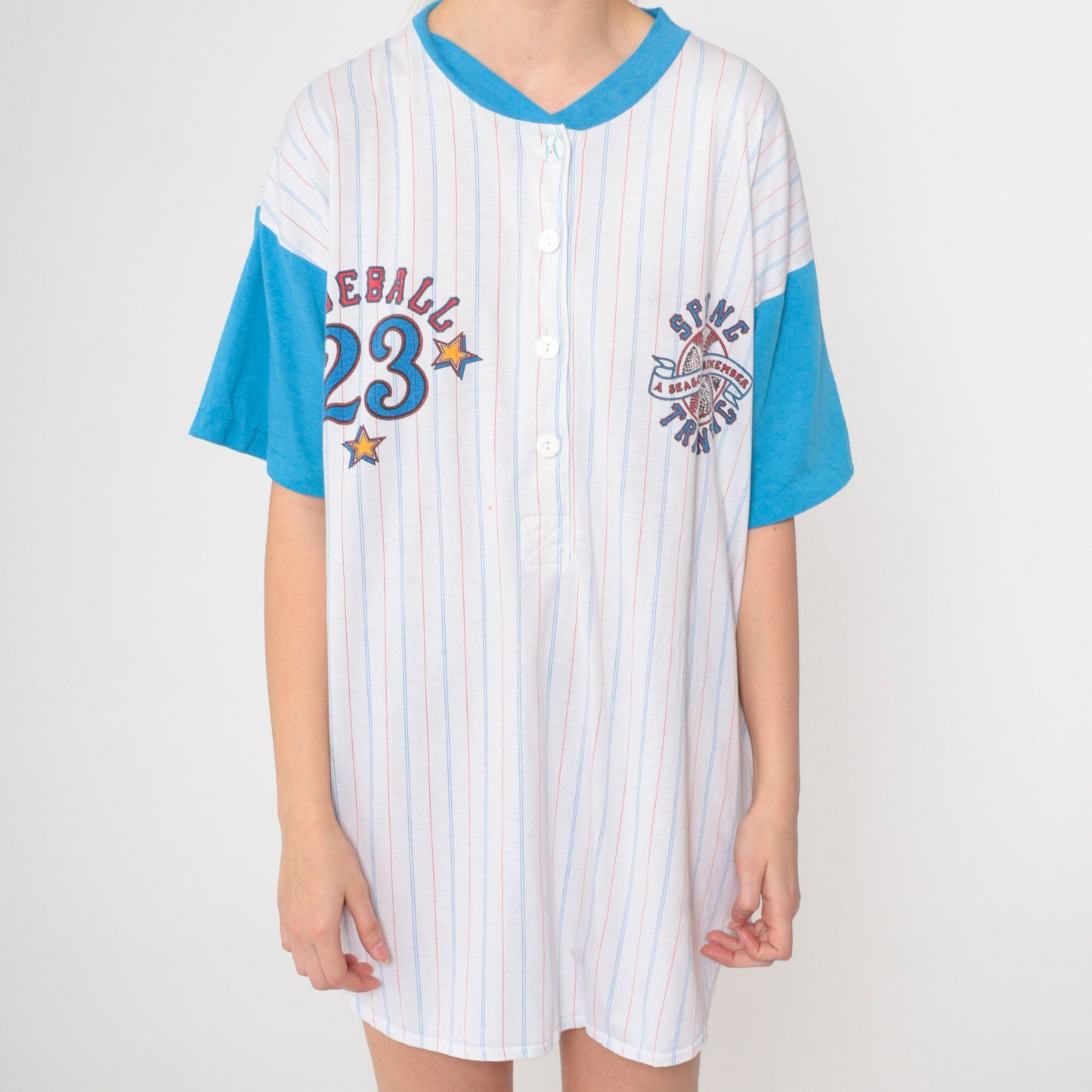 90s Baseball 23 Spring Training Pajama Dress White Mini Henley Small-Large
