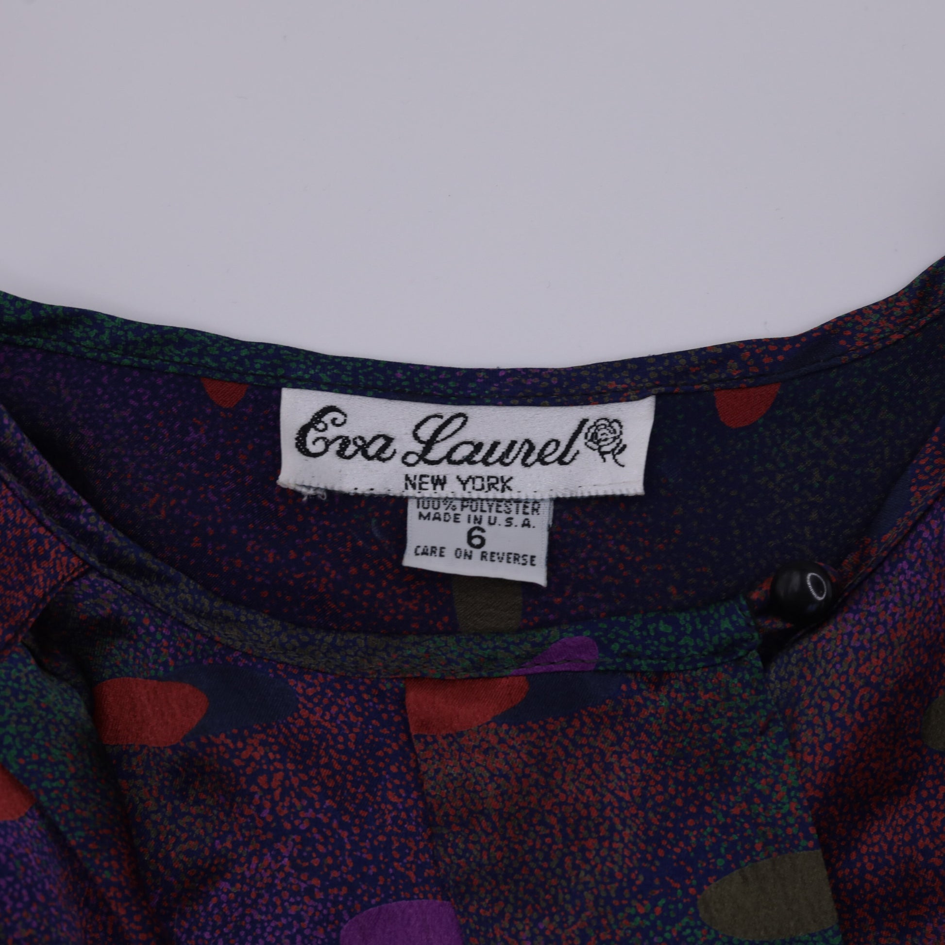 80s Polka Dot Puff Sleeve Button-Up Blouse Multicolor Polyester Small