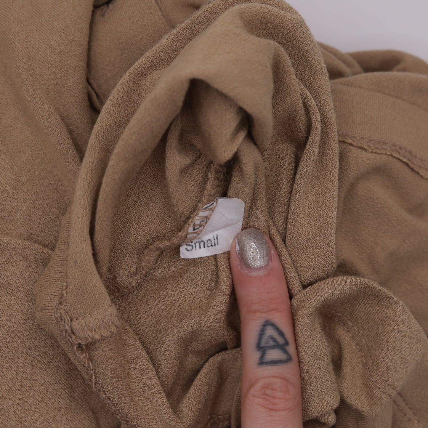 90s Tan Button-Up Blouse Collared 3/4 Sleeve Shirt Small S