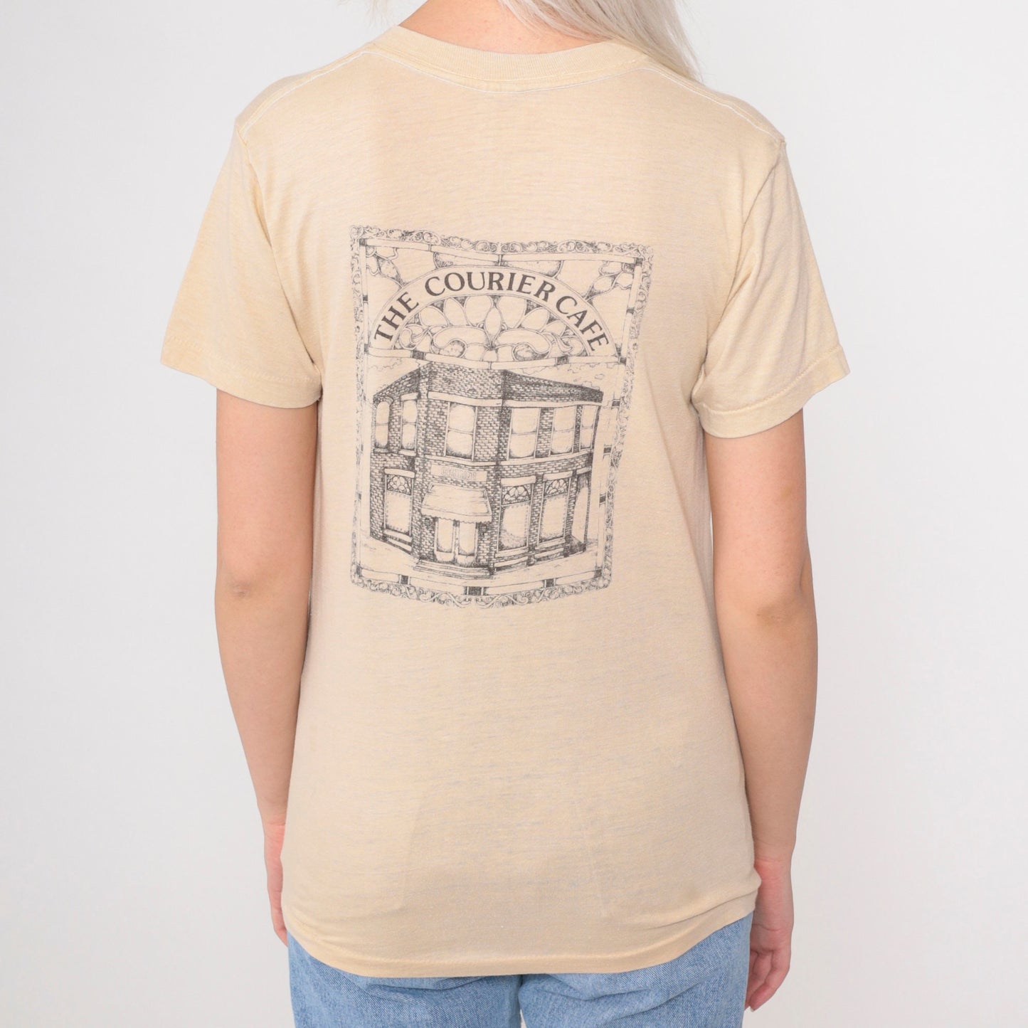 80s Courier Cafe Urbana Illinois Graphic T-Shirt Beige Single Stitch Extra Small