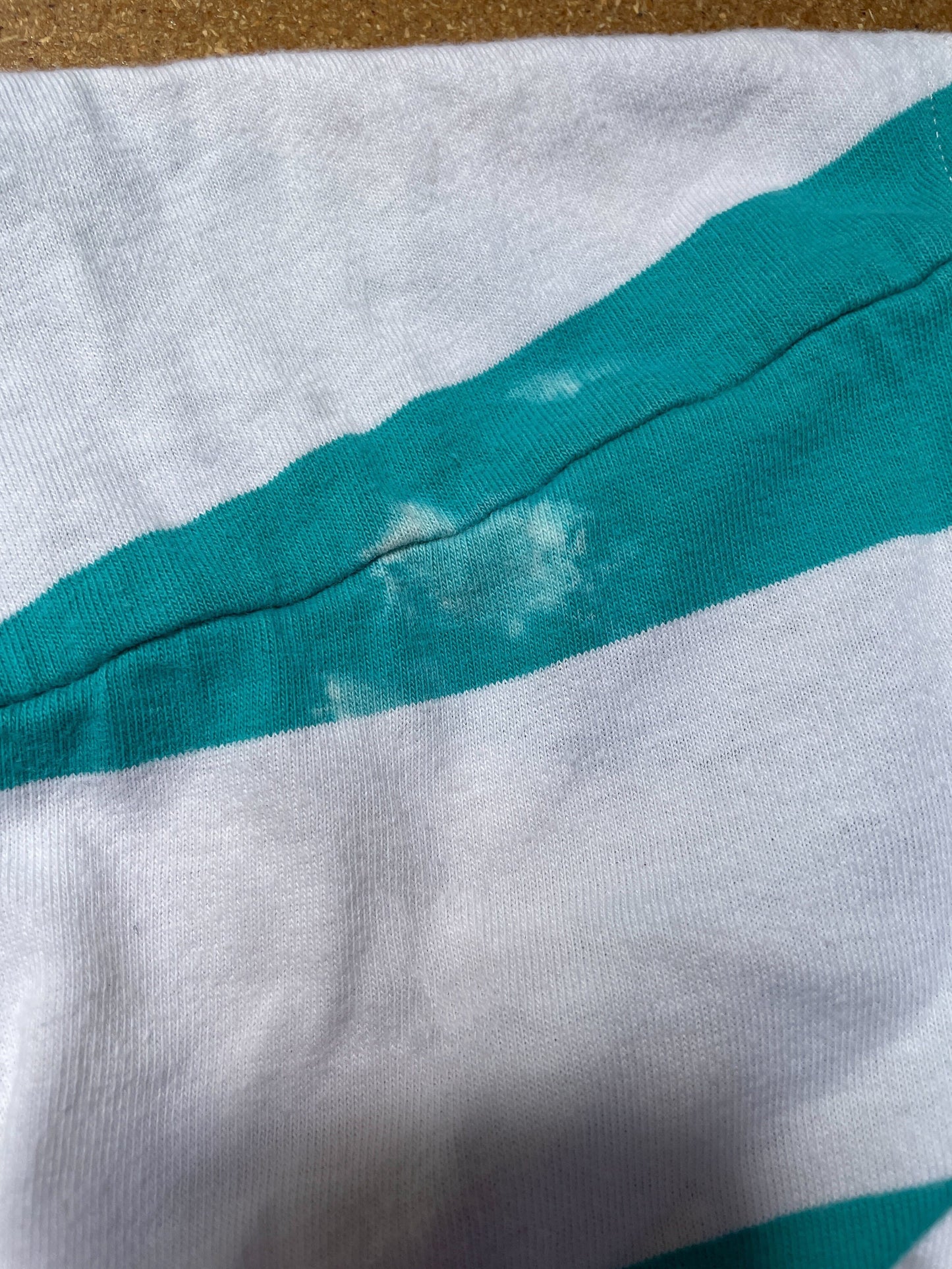 80s 90s Honors Striped Cap Sleeve T-Shirt Turquoise White Medium