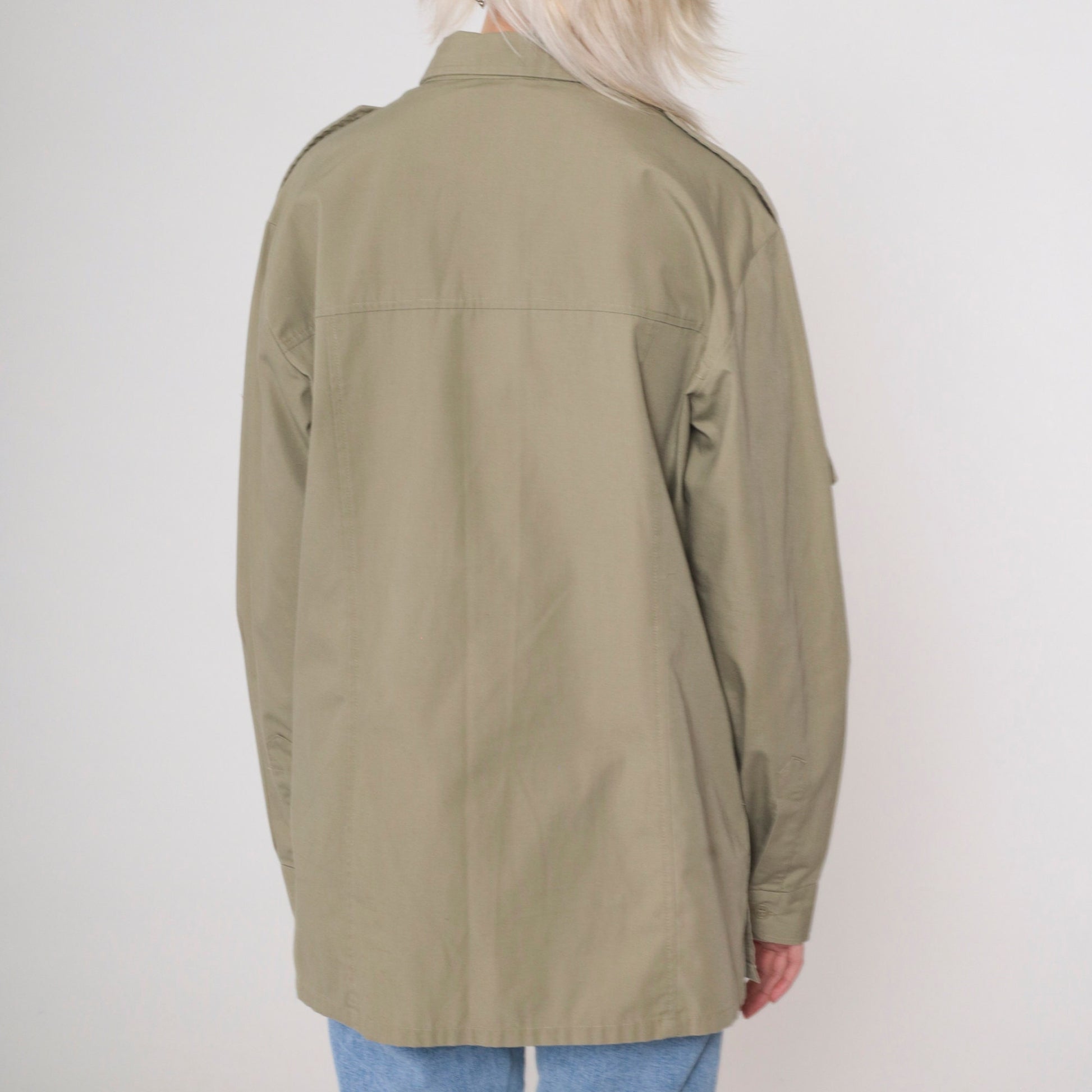 90s Utility Shirt Khaki Military Style Button Up Long Sleeve Medium