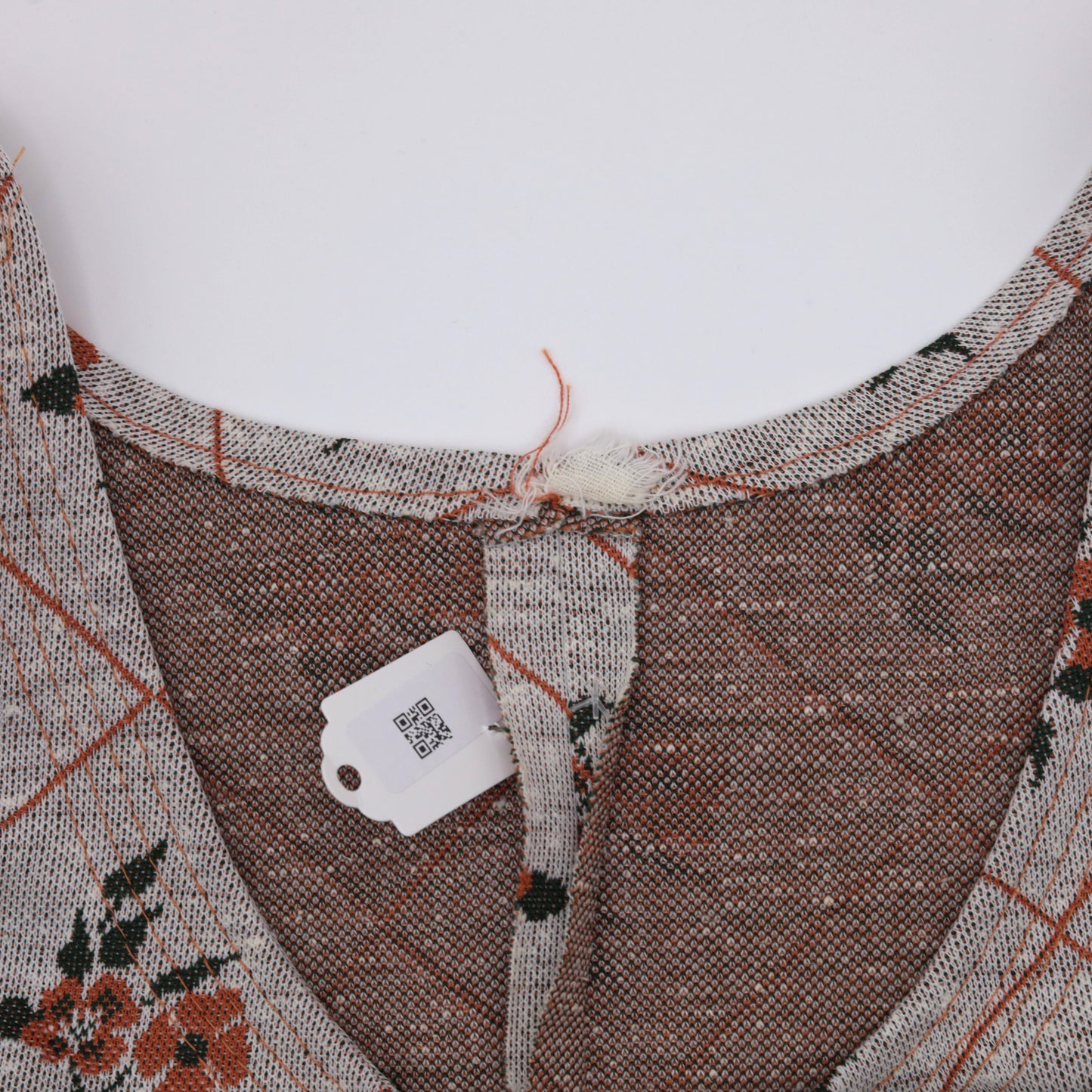 70s Floral Tank Top Scoop Neck Sleeveless Blouse Beige Orange Green Extra Small