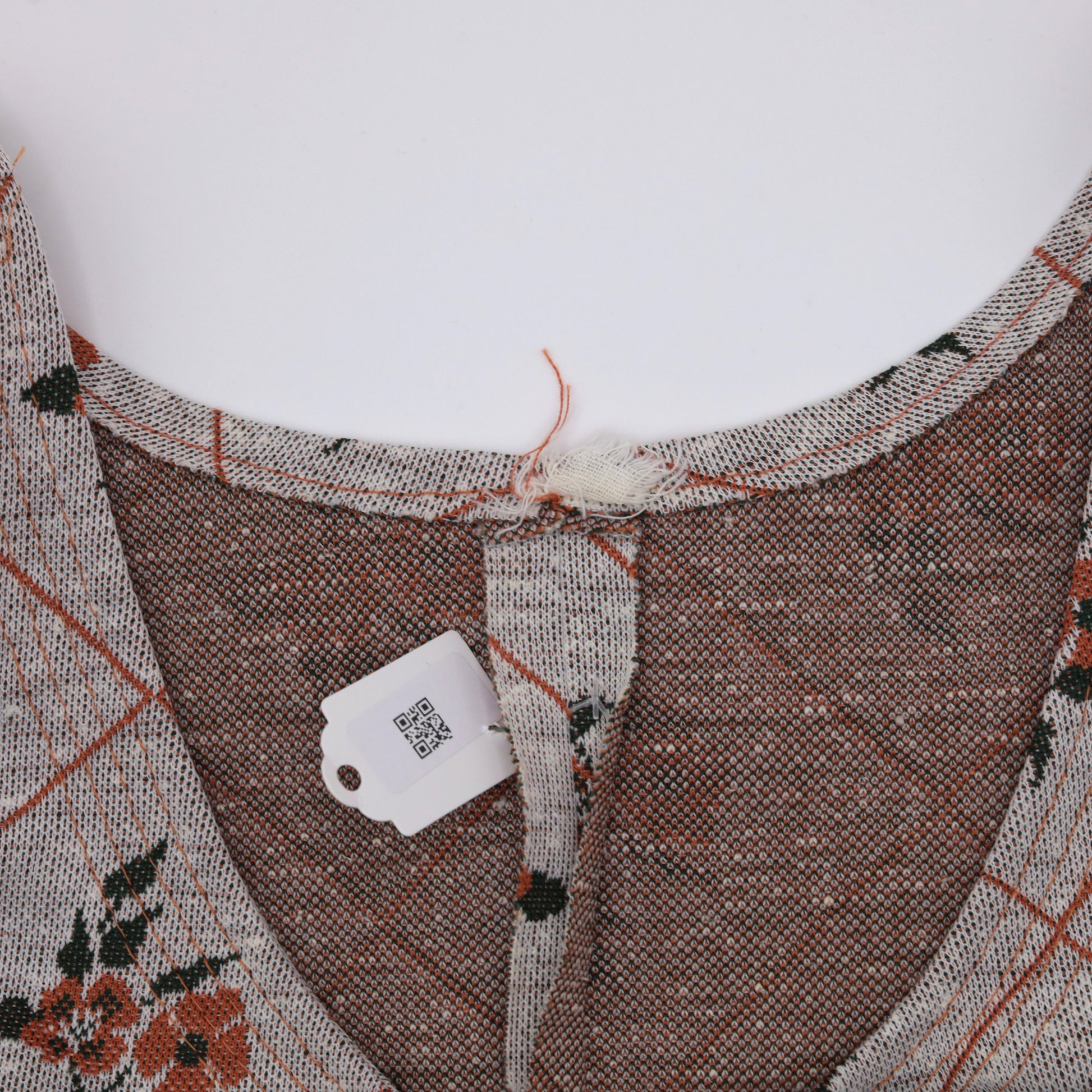 70s Floral Tank Top Scoop Neck Sleeveless Blouse Beige Orange Green Extra Small