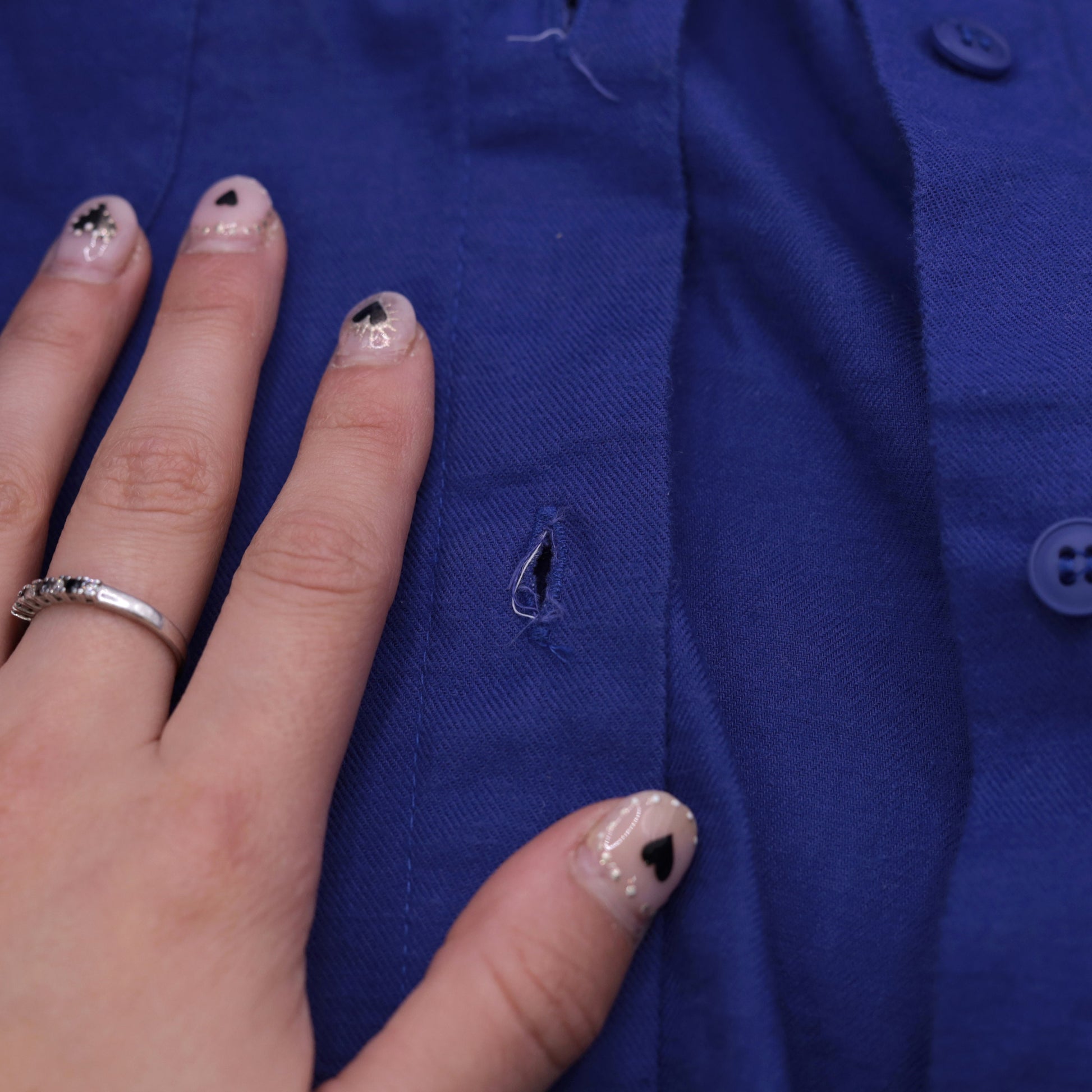 90s Blue Collared Blouse Cotton Button-Up Long Sleeve Chest Pocket Large