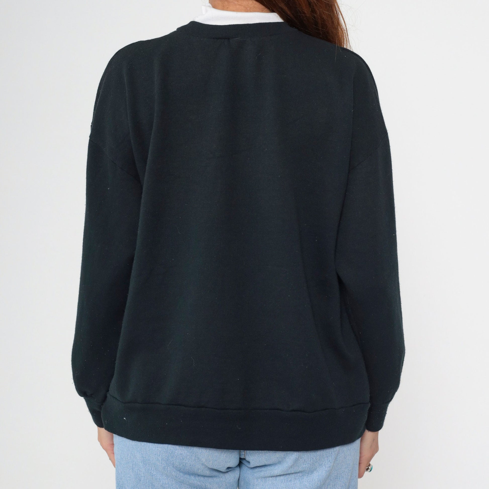 90s Mickey Mouse Turtleneck Sweatshirt Black Disney Embroidered Large