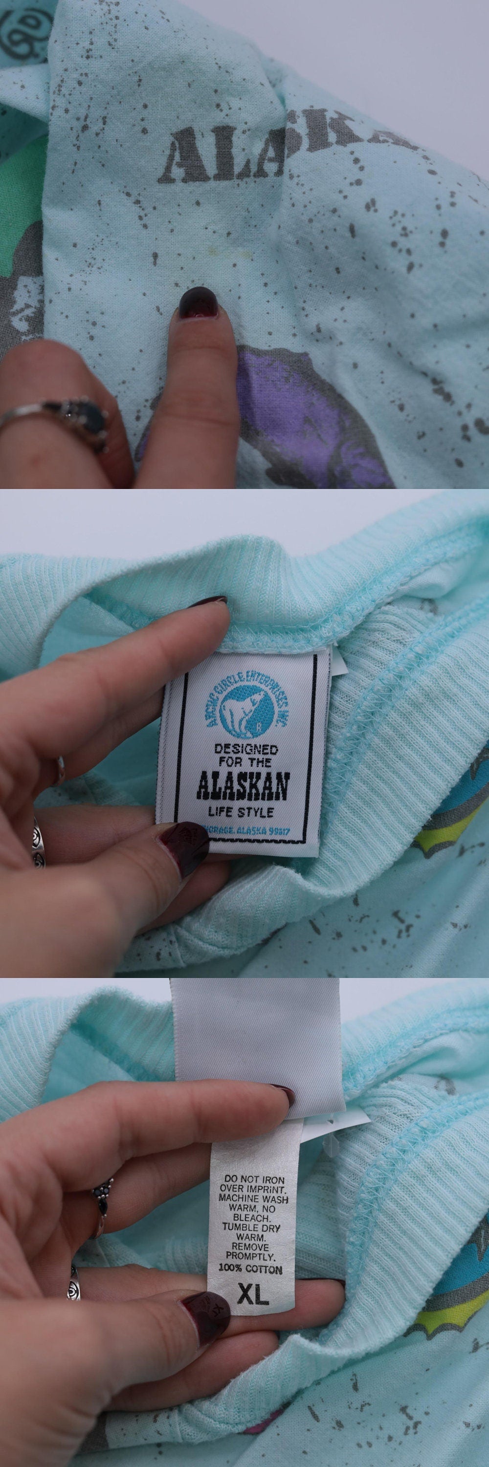 80s Alaska Wildlife Graphic Sweatshirt Light Blue Cotton Pullover Extra Large XL