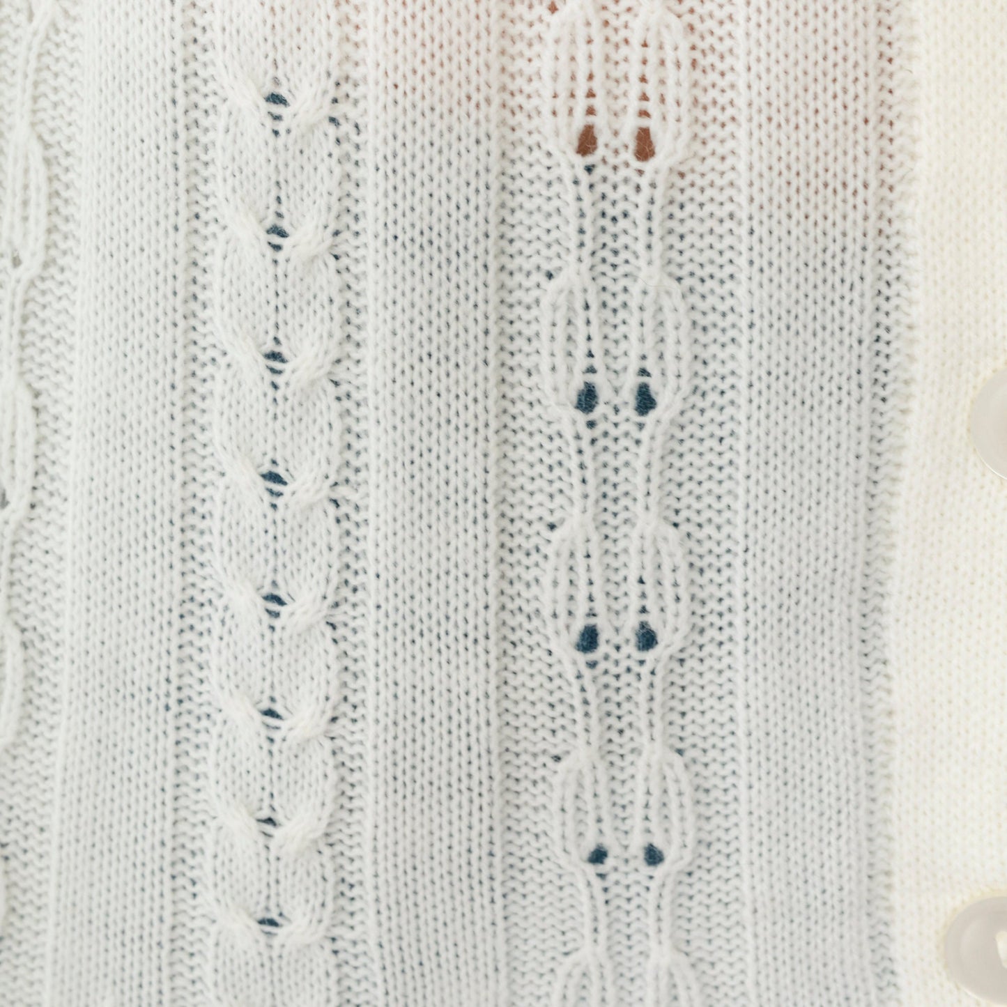 70s White Pointelle Cardigan Open Weave Knit Button Up Raglan Medium
