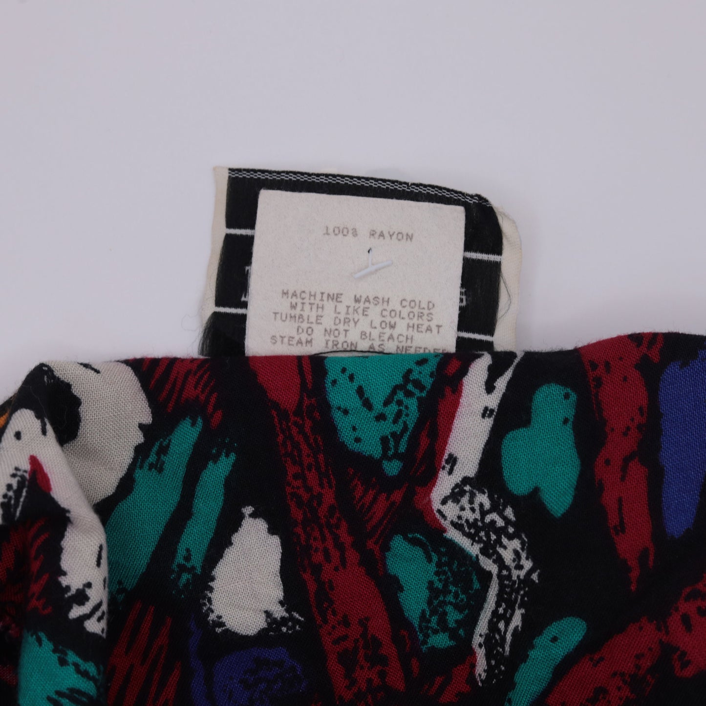 90s Abstract Geometric Floral Blazer Jacket Red Blue Open Front Puff Sleeve Medium Petite