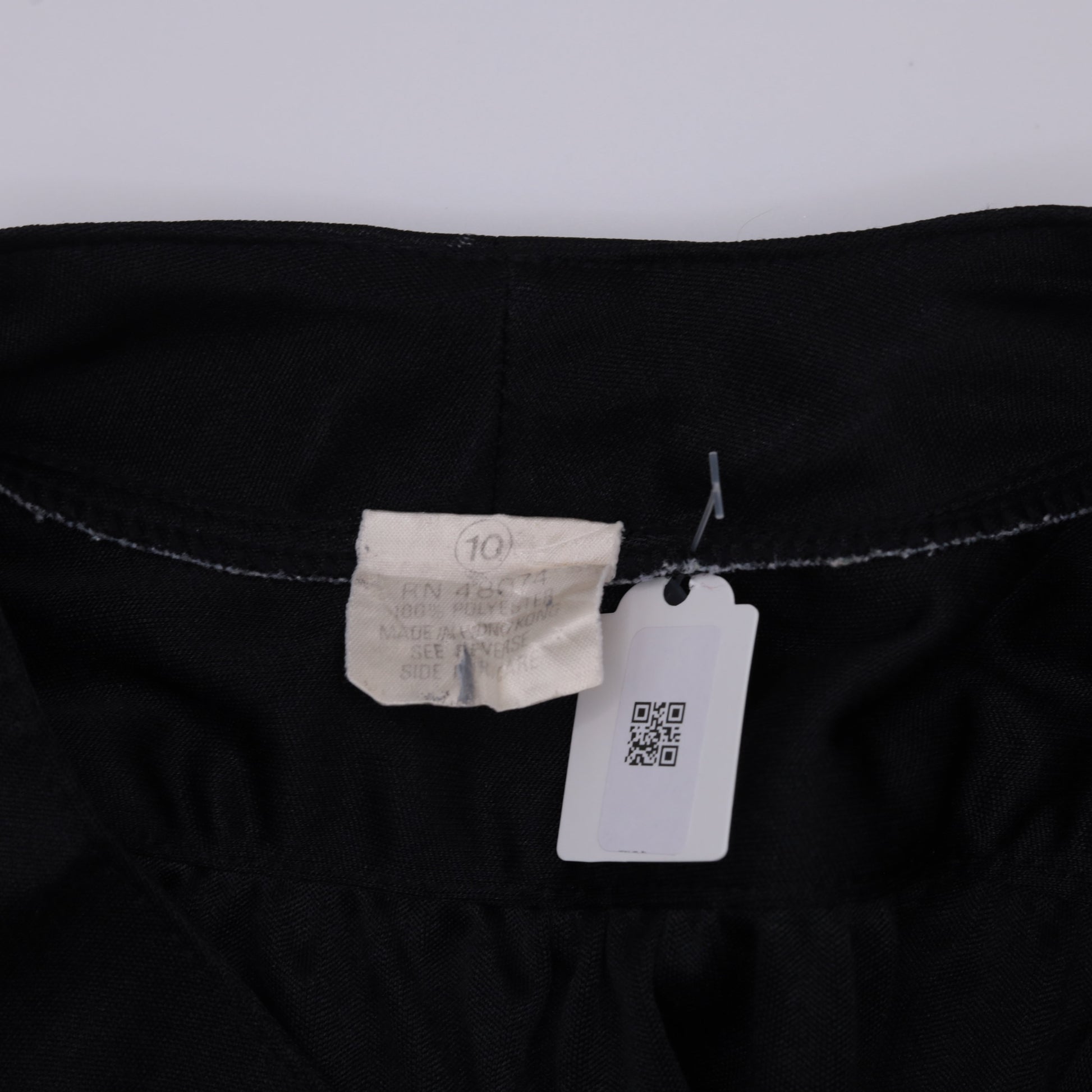 70s Black Polyester Button-Up Blouse V-Neck Long Sleeve Small S