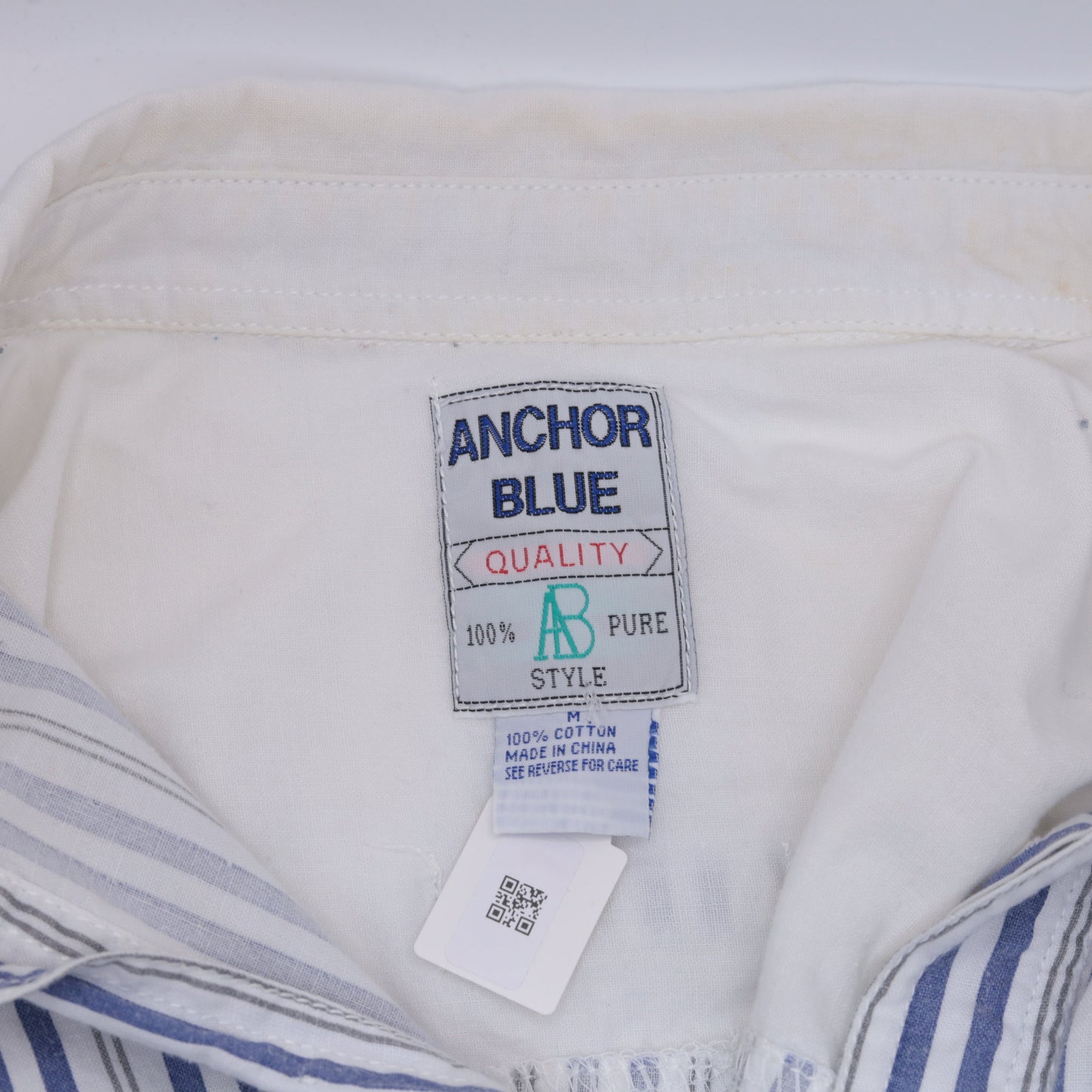 90s Anchor Blue Striped Cargo Shirt White Blue Cotton Button Up Medium