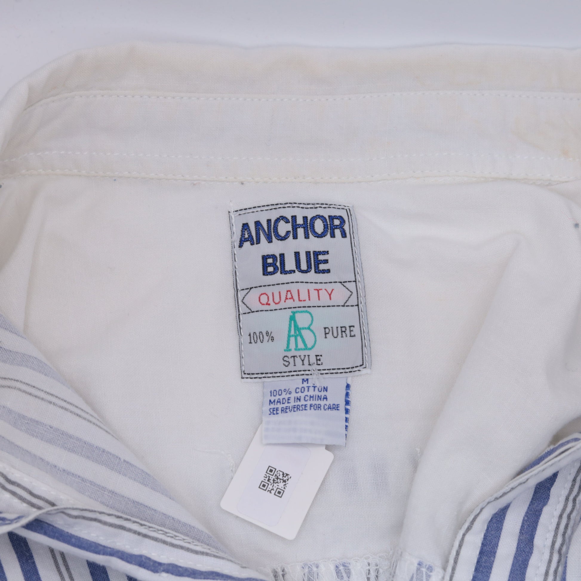 90s Anchor Blue Striped Cargo Shirt White Blue Cotton Button Up Medium