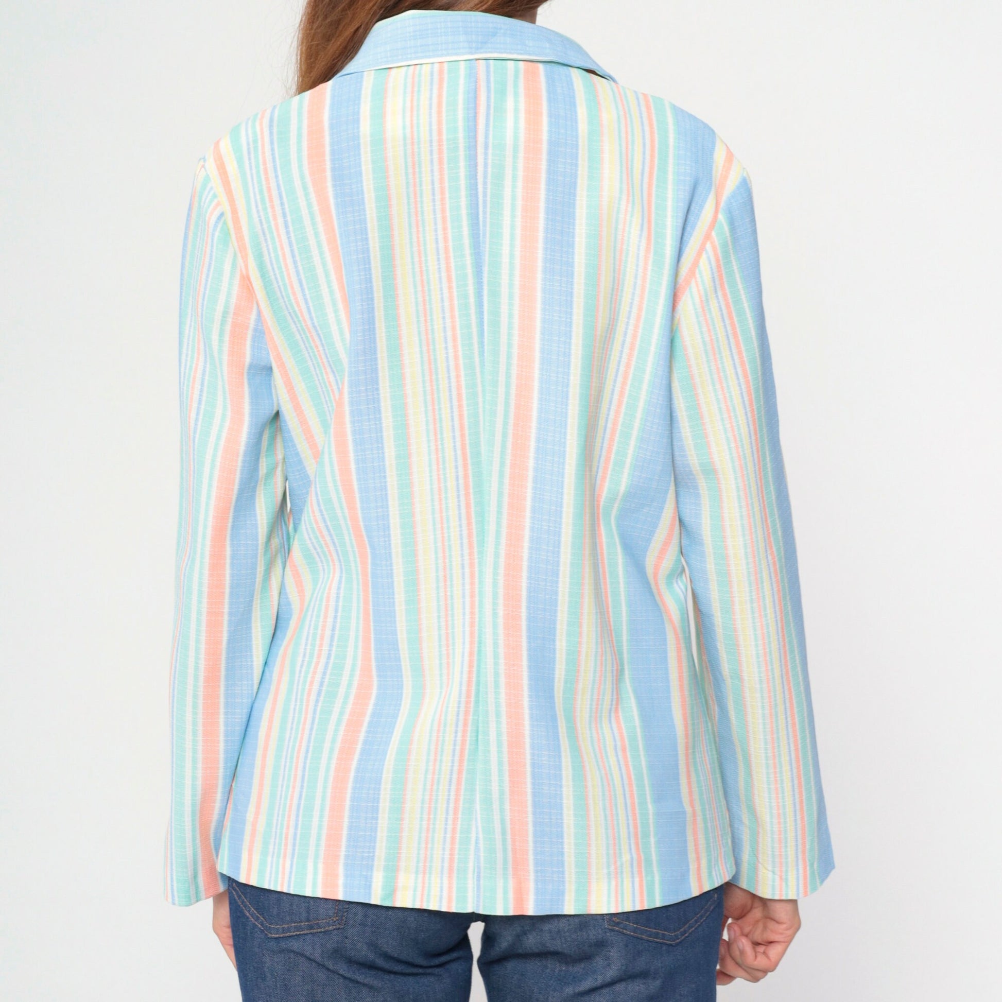 70s Beeline Fashions Pastel Striped Blazer Notched Collar Medium