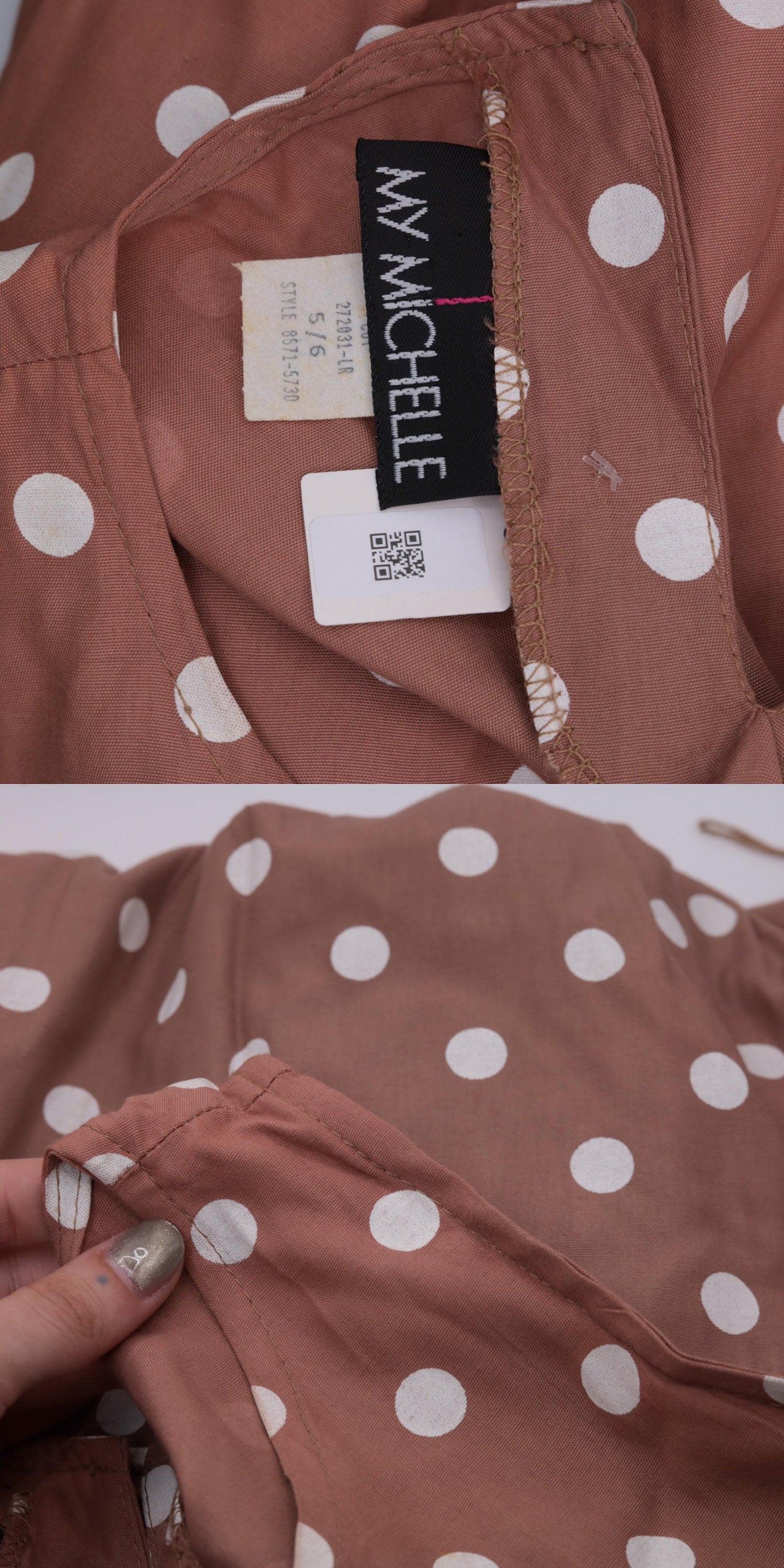 80s My Michelle Mocha Polka Dot Midi Sundress High Waist Sleeveless Extra Small