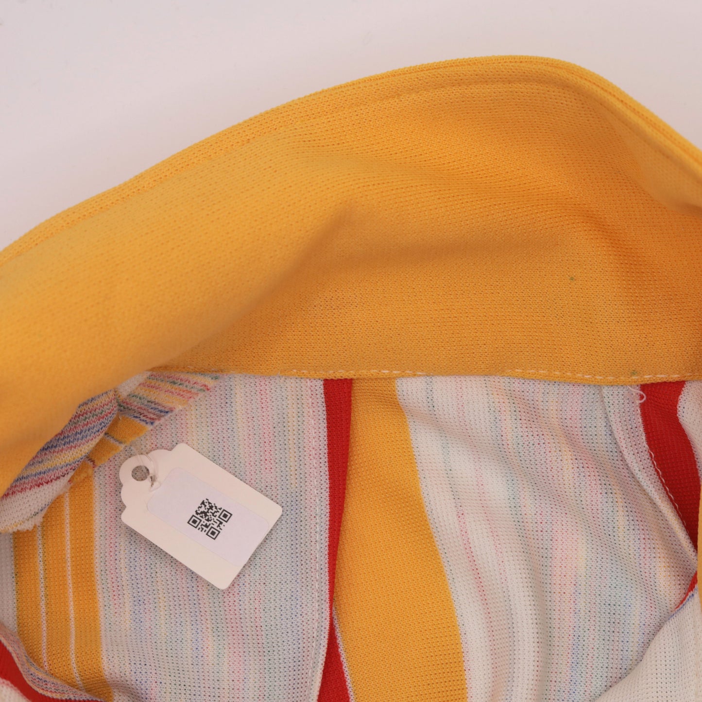 70s Yellow Red Striped Button-Up Blouse Pointed Collar Long Sleeve Small